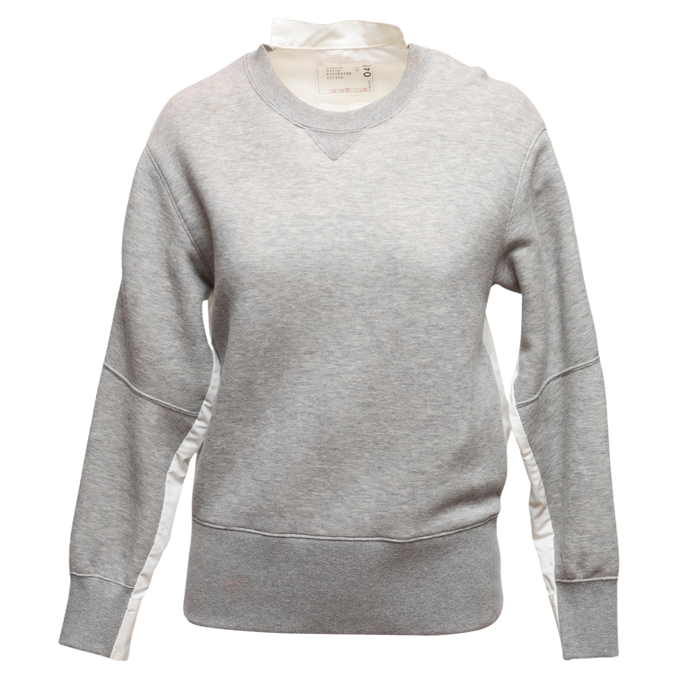 Grey & White Sacai Sweatshirt Blouse Designer Size 1