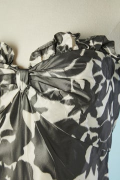Grey & white silk cocktail bustier dress with ruffles Nina Ricci Haute-Boutique