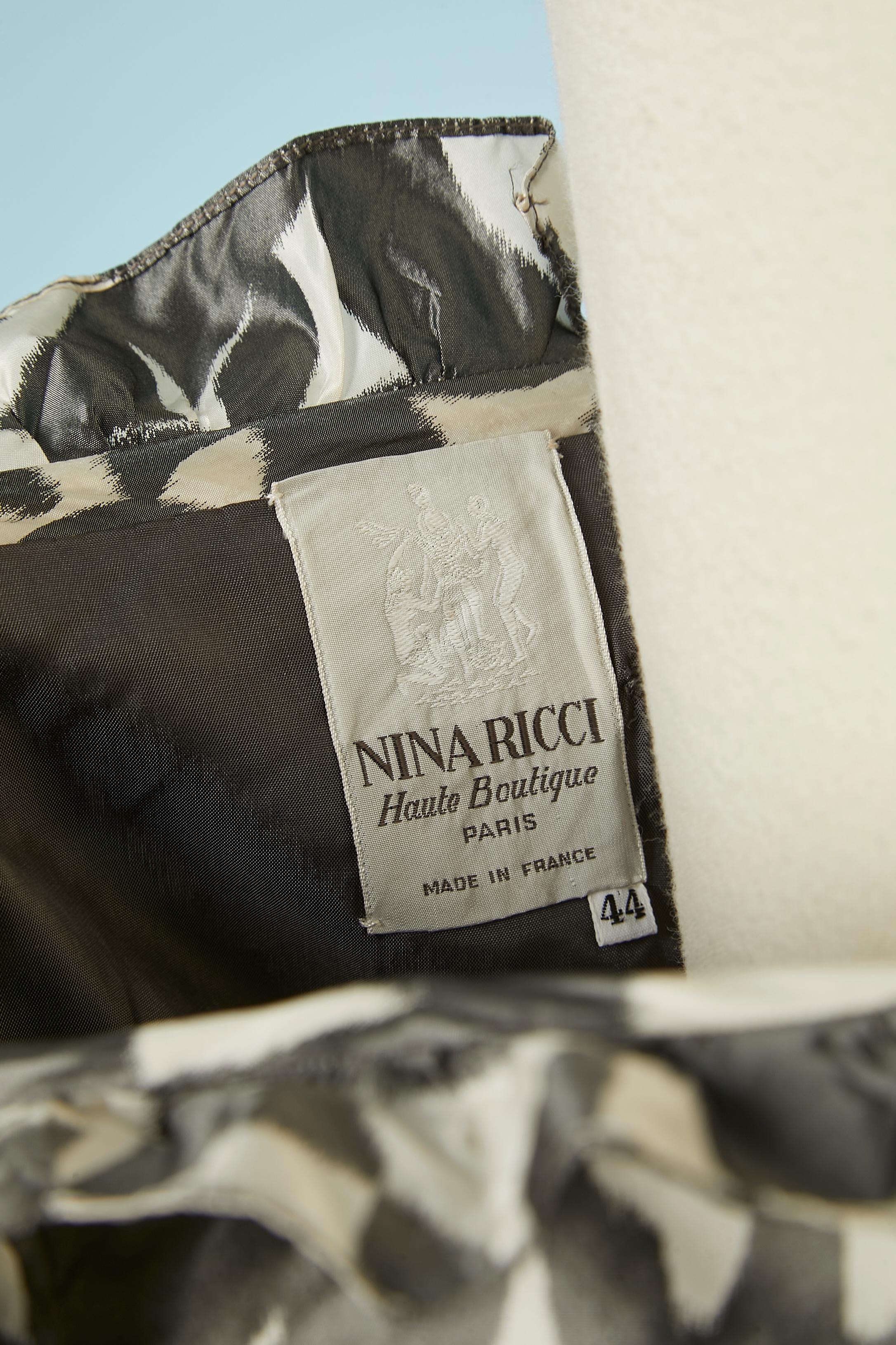 Grey & white silk cocktail bustier dress with ruffles Nina Ricci Haute-Boutique For Sale 2