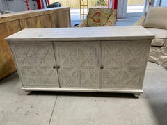 Grey White Washed Three-Door Console or Credenza X Panels Design, 21st Century