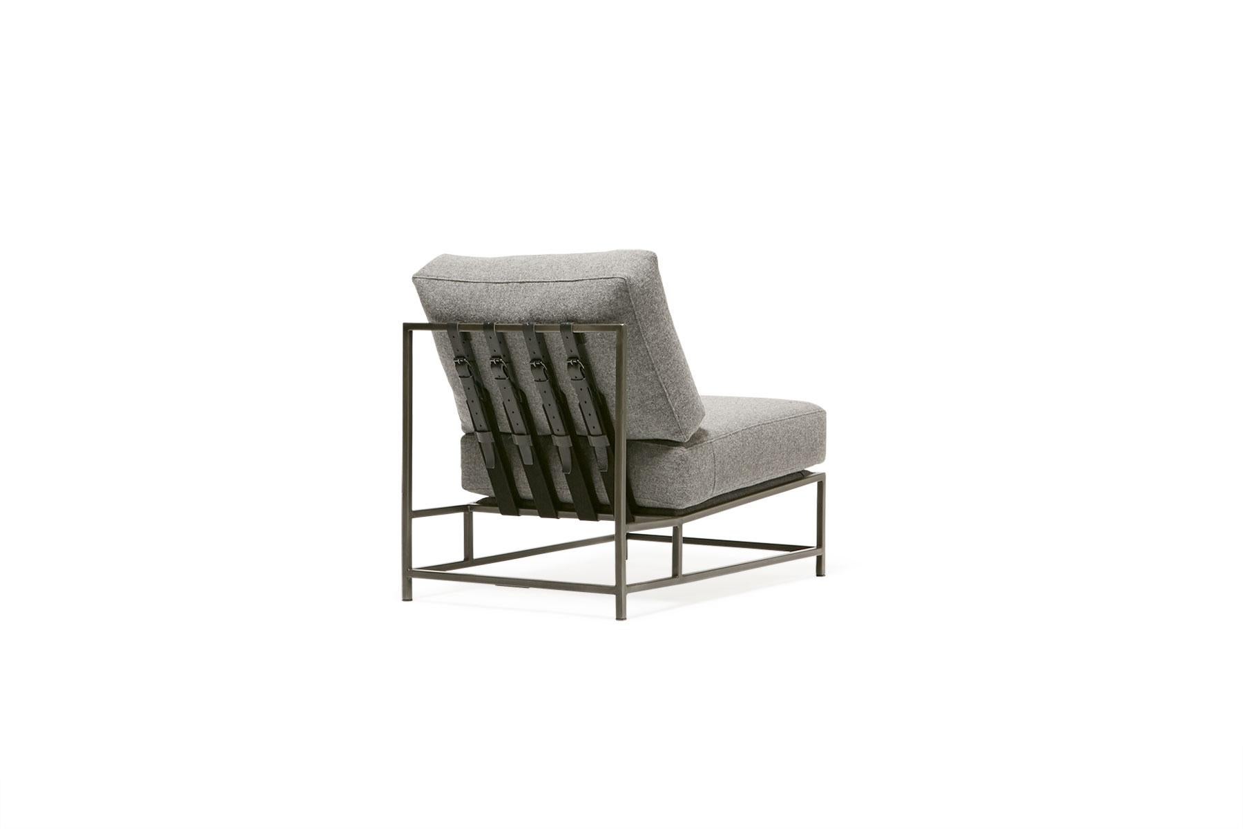 Modern Grey Wool and Antique Nickel Chair For Sale