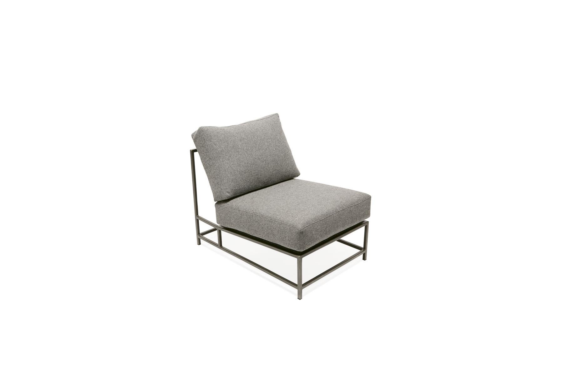 Grey Wool and Antique Nickel Chair In New Condition For Sale In Los Angeles, CA