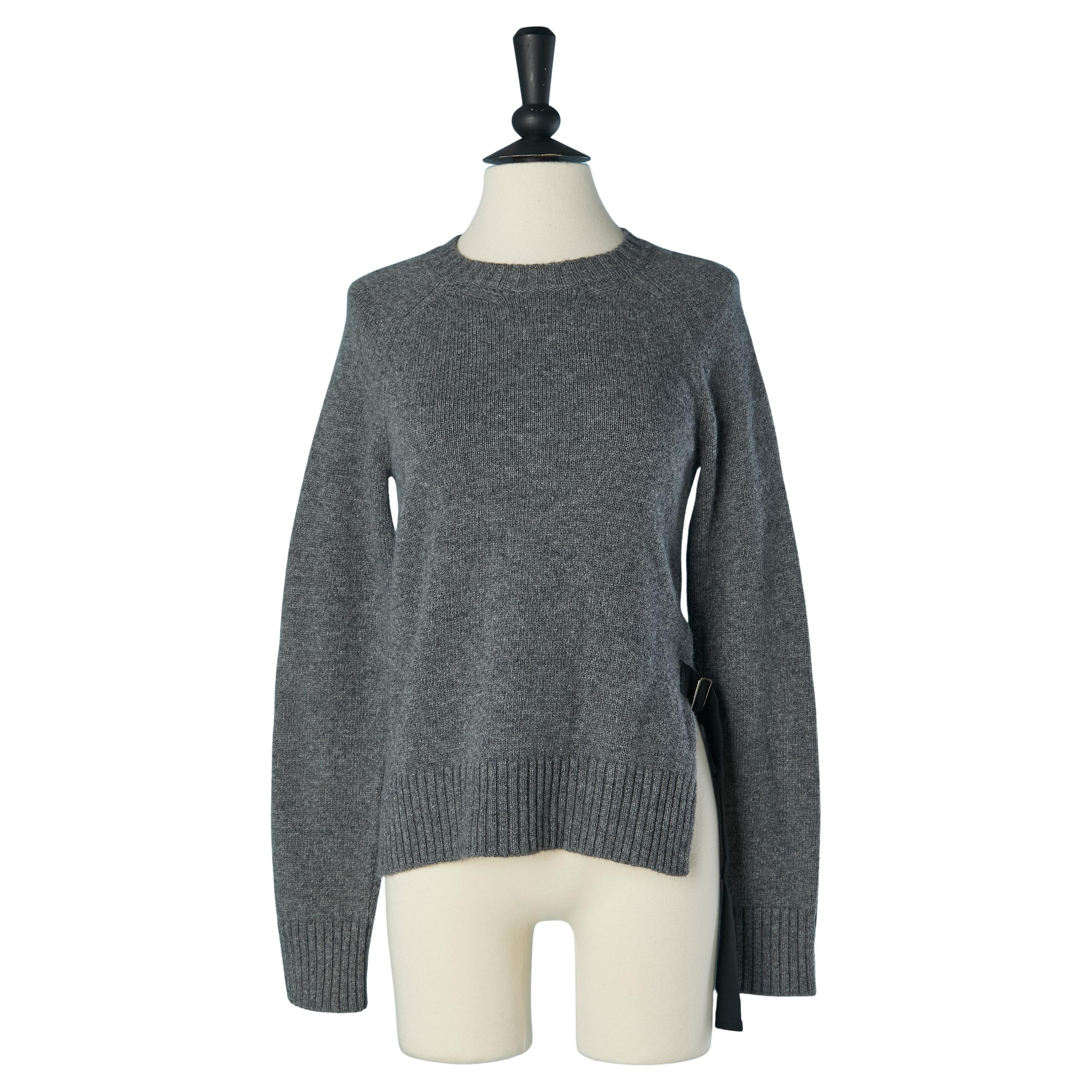 Grey wool and cashmere sweater with gros-grain belt on the side VIONNET