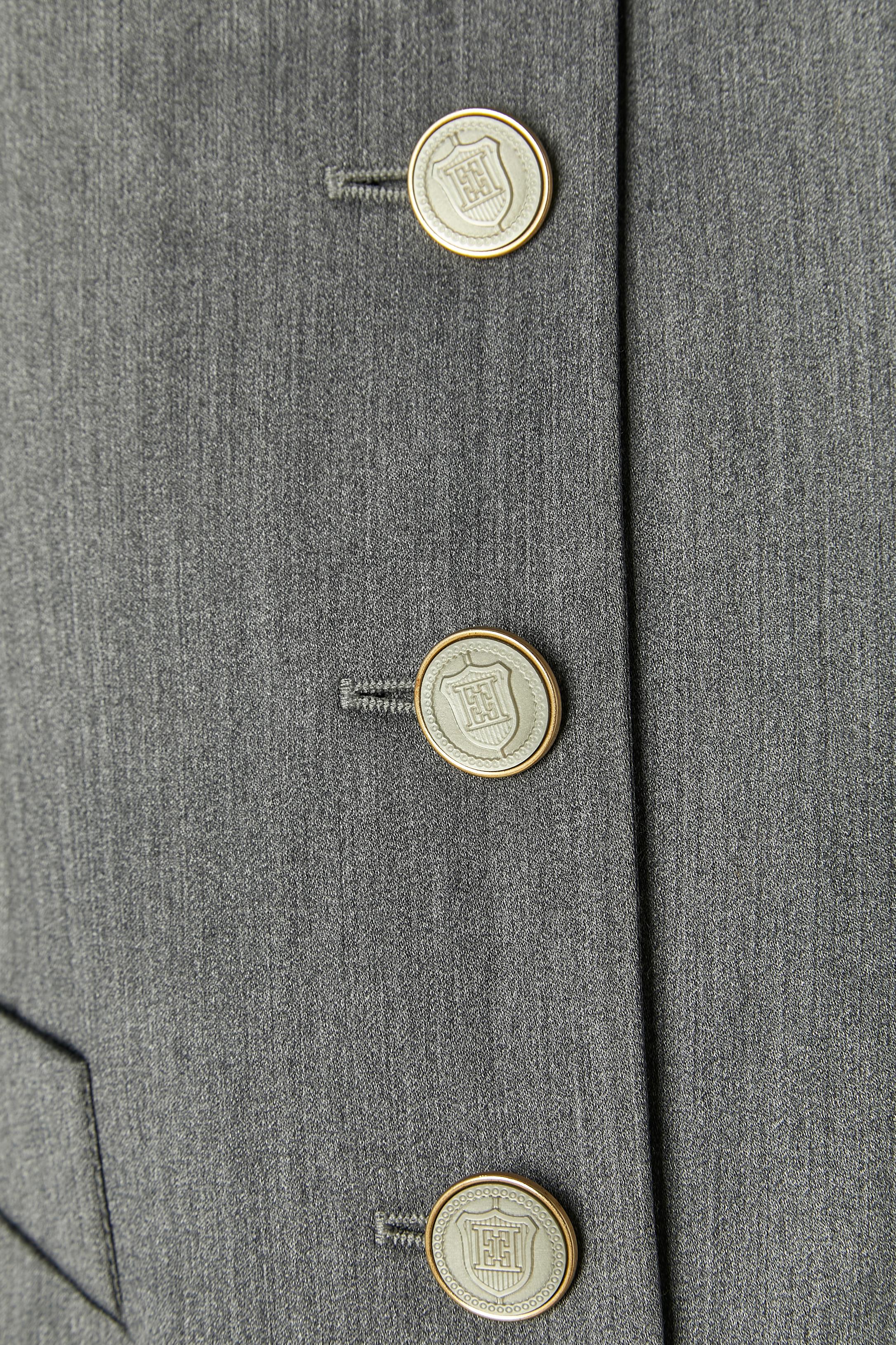 Gray Grey wool and rayon skirt-suit Escada Margaretha Ley For Sale