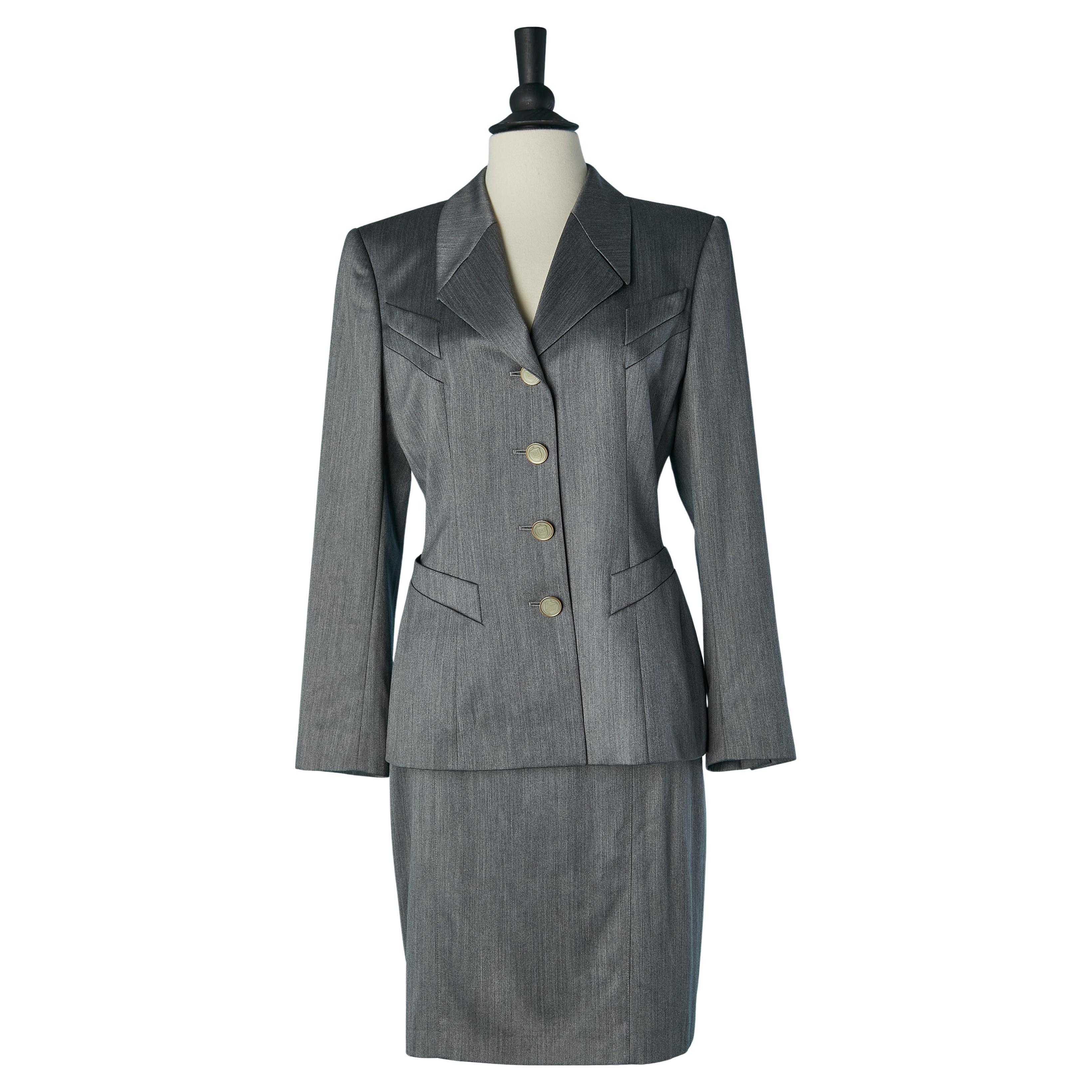 Grey wool and rayon skirt-suit Escada Margaretha Ley For Sale