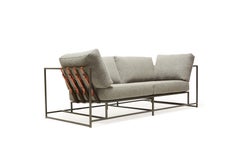 Grey Wool and Blackened Steel Two-Seat Sofa