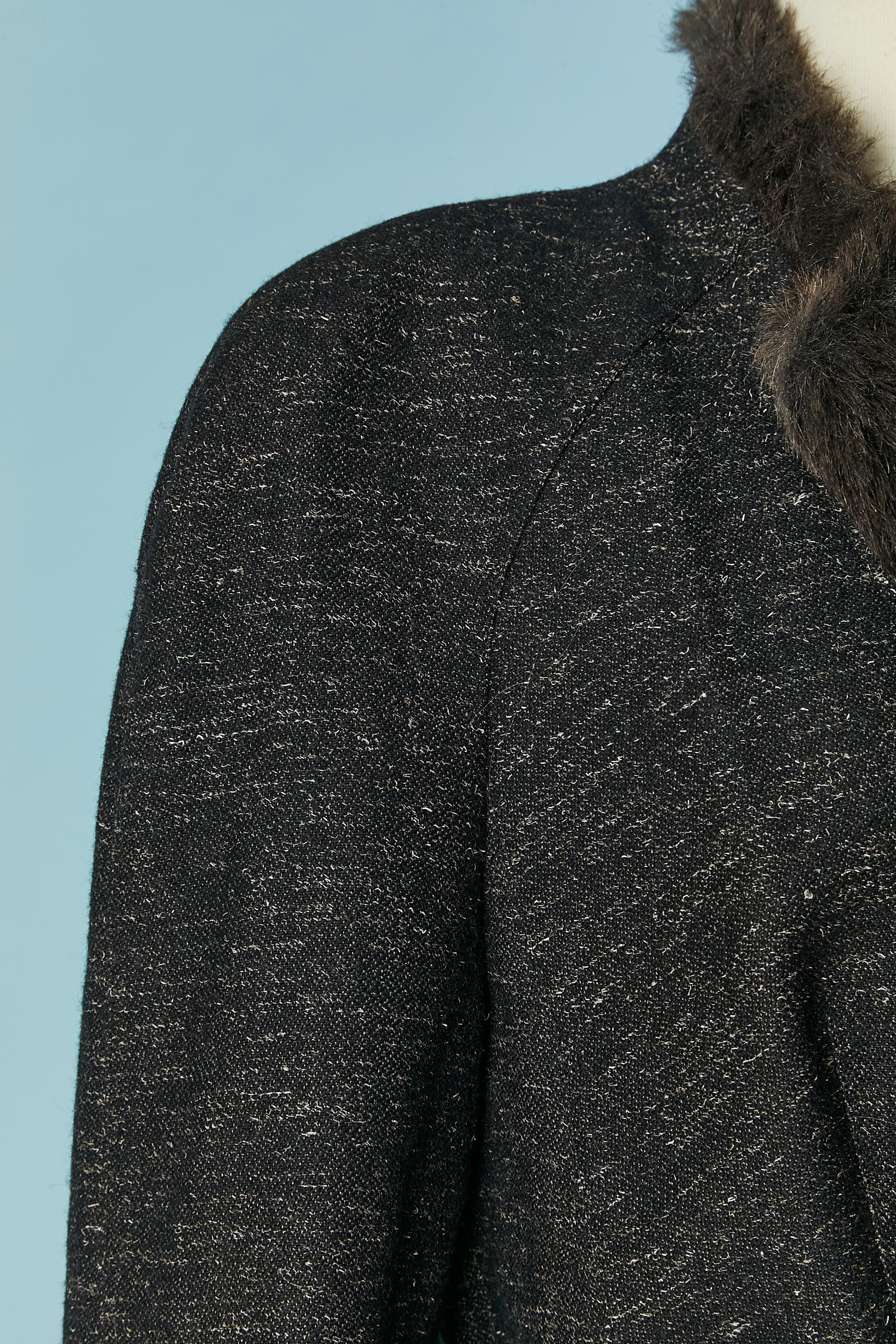 Grey wool chiné skirt suit with faux fur edge MUGLER In Excellent Condition For Sale In Saint-Ouen-Sur-Seine, FR