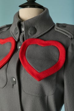 Grey wool coat wit red heart pocket JC de CASTELBAJAC