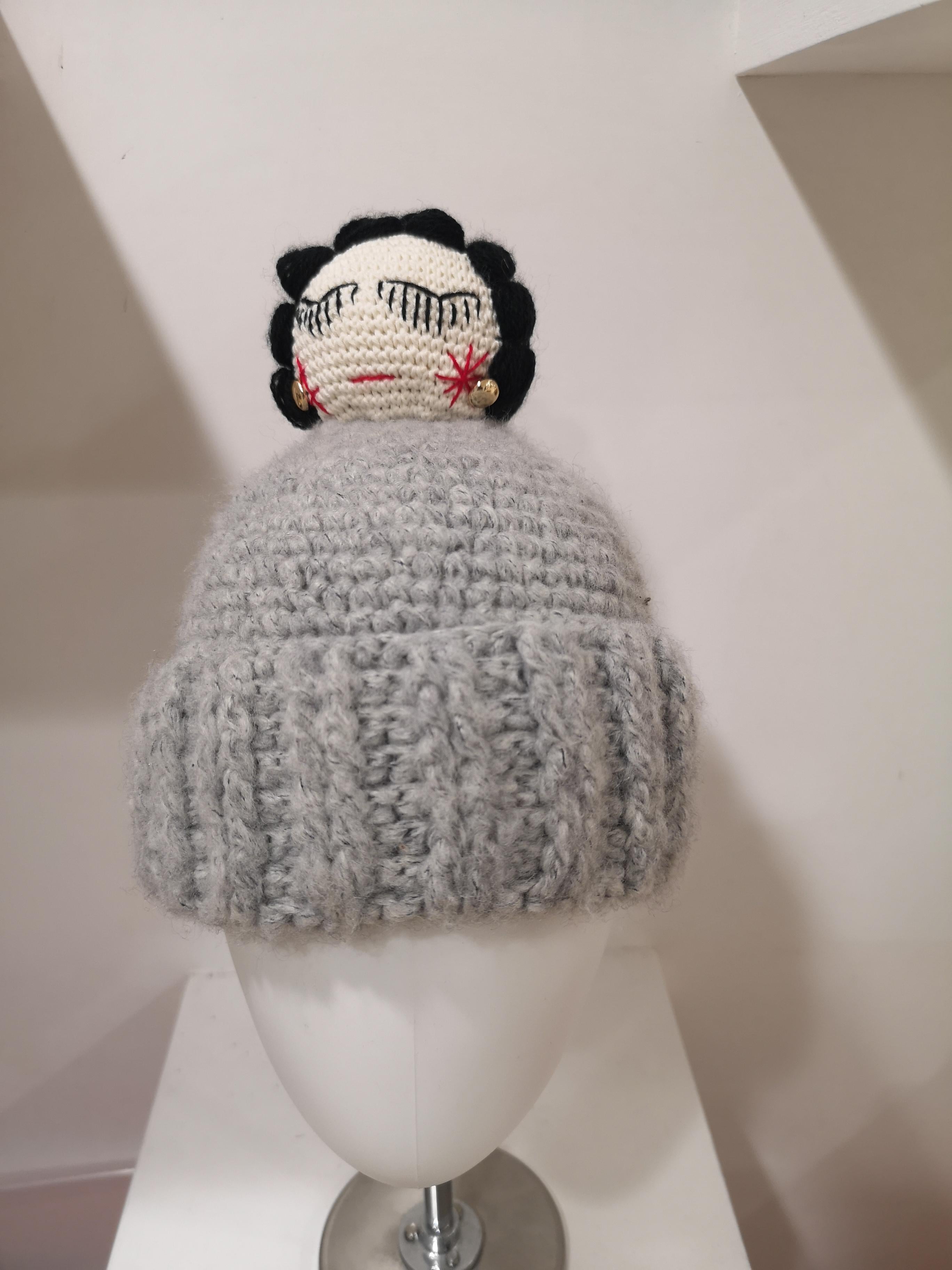 Gray Grey wool Coco doll hat