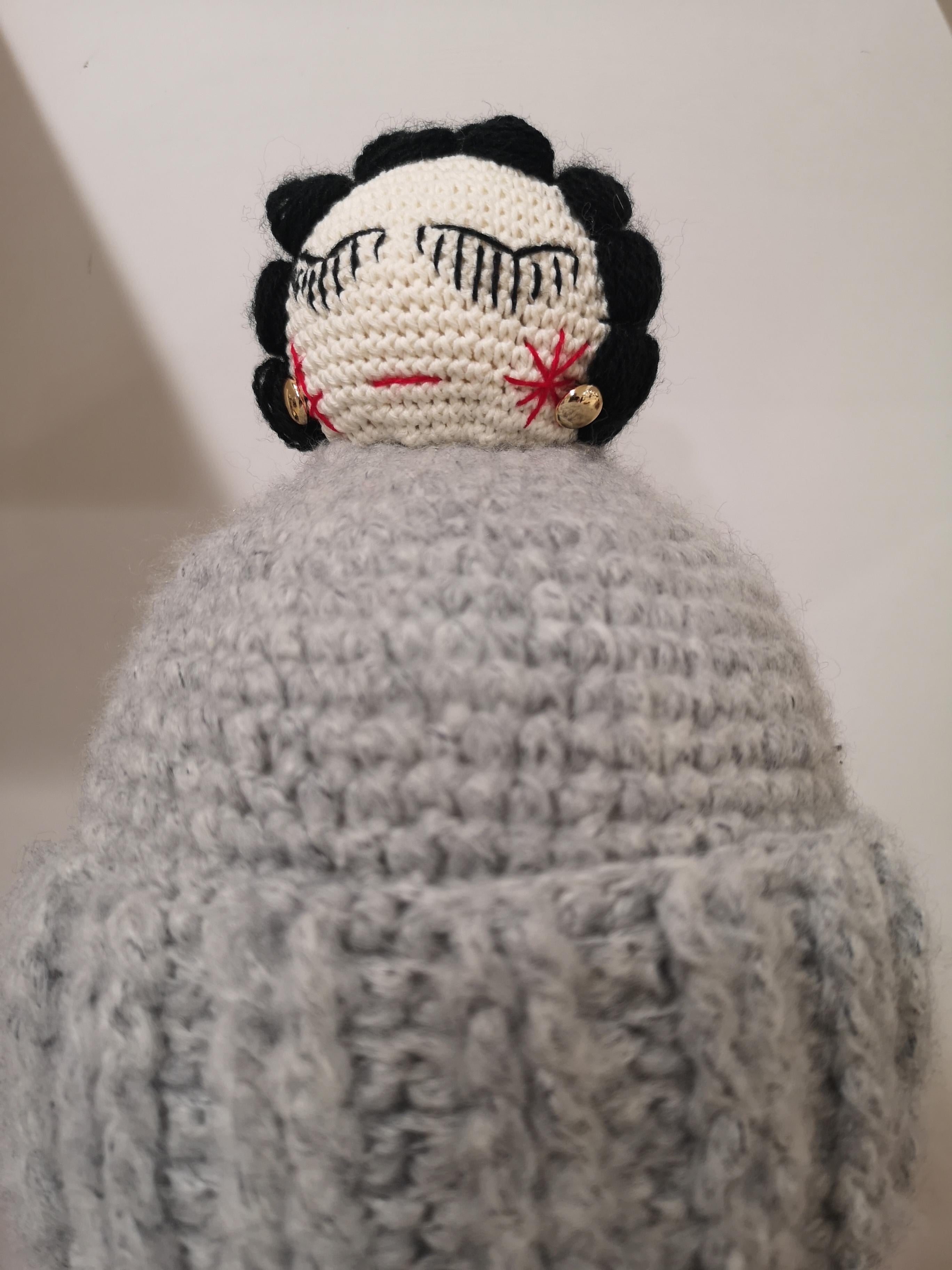 Grey wool Coco doll hat In New Condition In Capri, IT