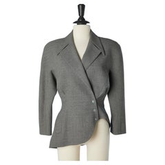 Grey wool double-breasted asymmetrical jacket with snap closure Thierry Mugler