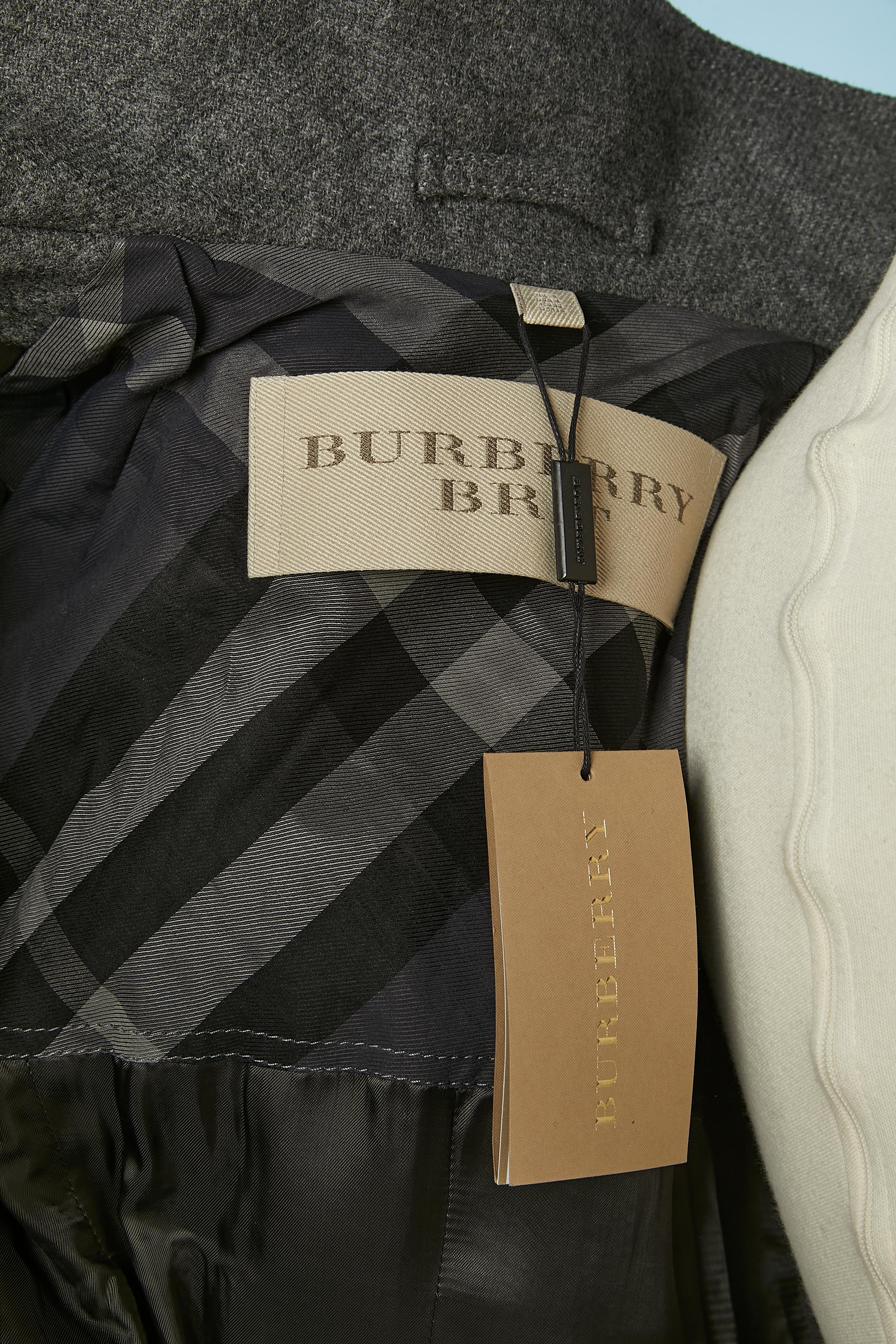 Grey wool double-breasted coat with belt BURBERRY BRIT New with tag For Sale 5