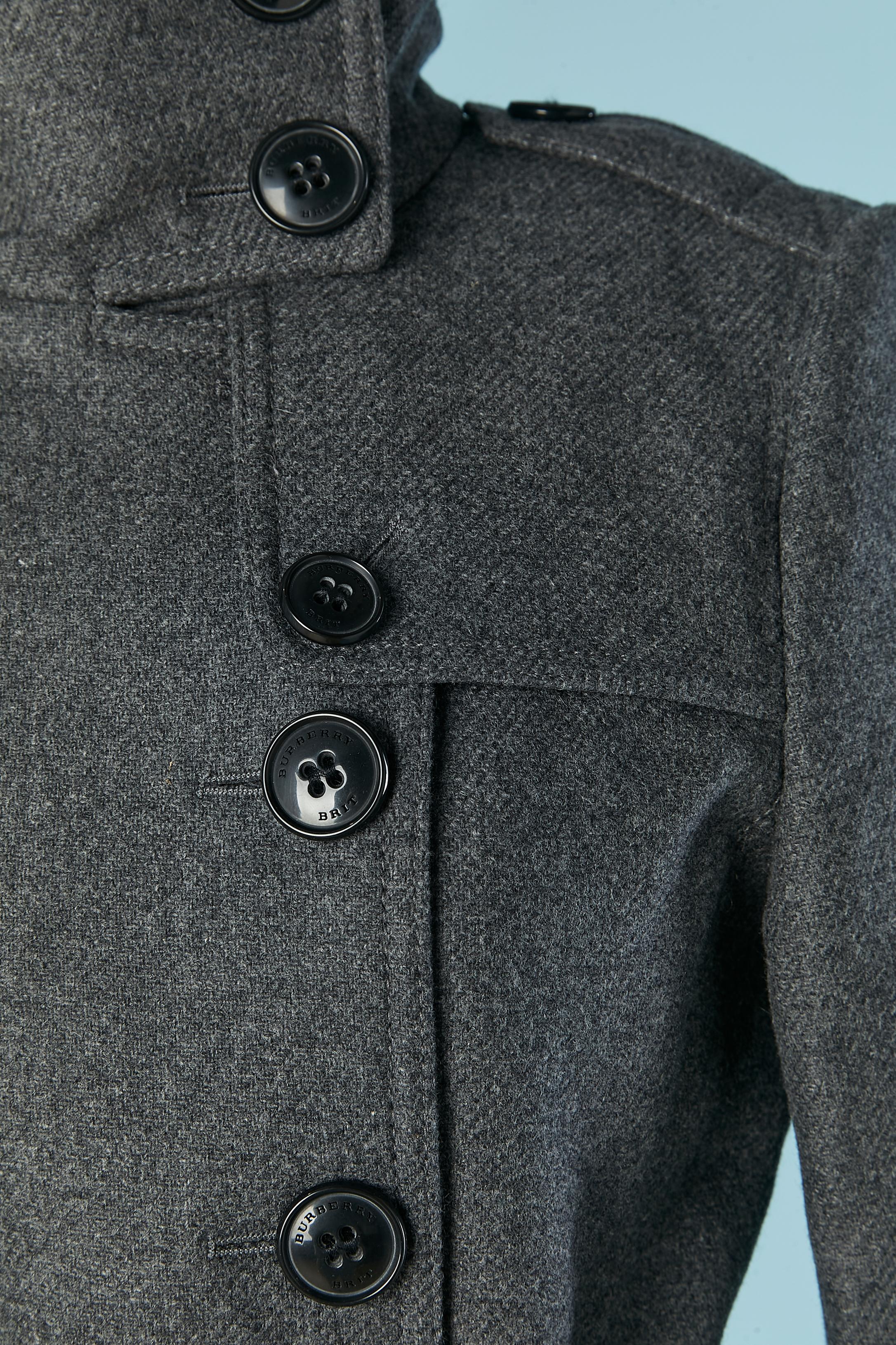 Black Grey wool double-breasted coat with belt BURBERRY BRIT New with tag For Sale