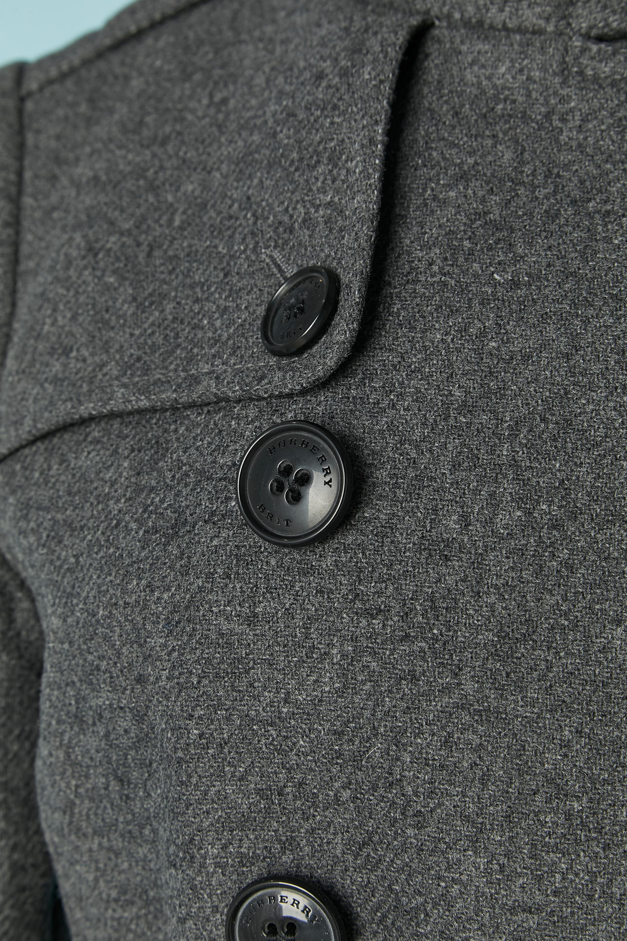 Grey wool double-breasted coat with belt BURBERRY BRIT New with tag For Sale 1