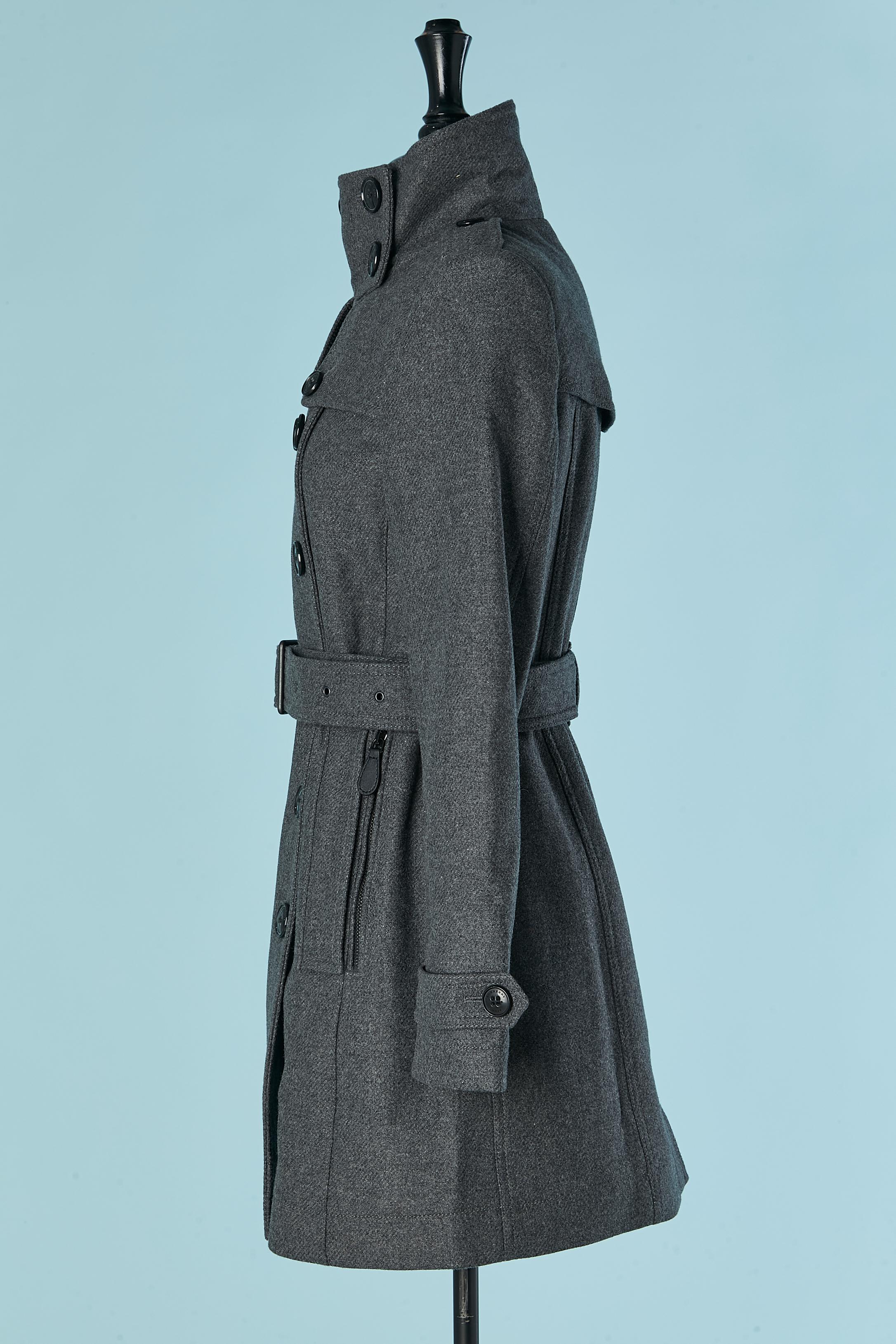 Grey wool double-breasted coat with belt BURBERRY BRIT New with tag For Sale 2