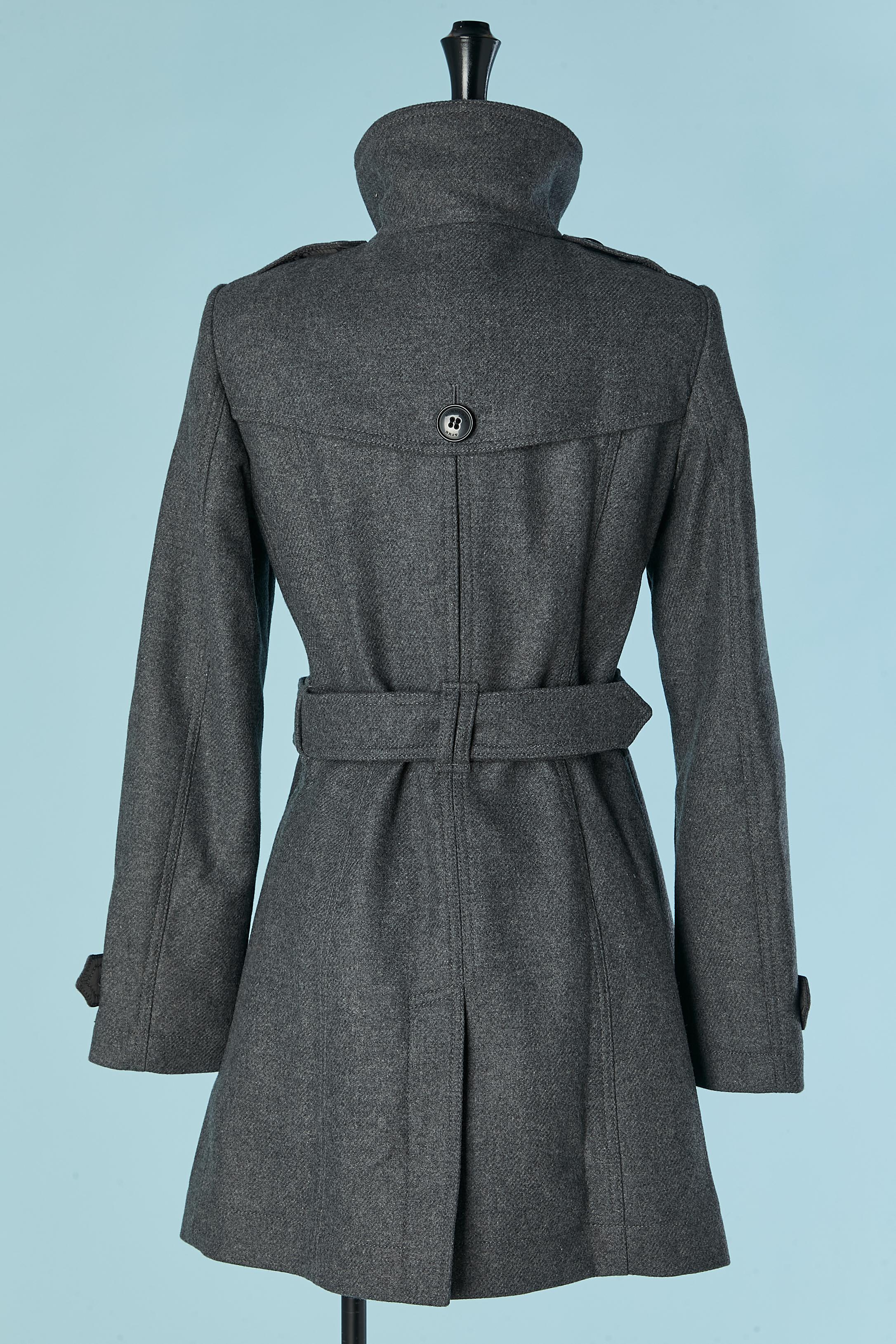 Grey wool double-breasted coat with belt BURBERRY BRIT New with tag For Sale 3