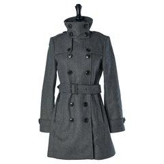Grey wool double-breasted coat with belt BURBERRY BRIT New with tag