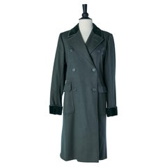 Grey wool double-breasted coat with velvet details SAINT LAURENT RIVE GAUCHE