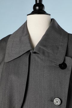 Trench-coat oversize en laine grise à double boutonnage Hermès