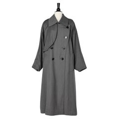 Trench-coat oversize en laine grise à double boutonnage Hermès 