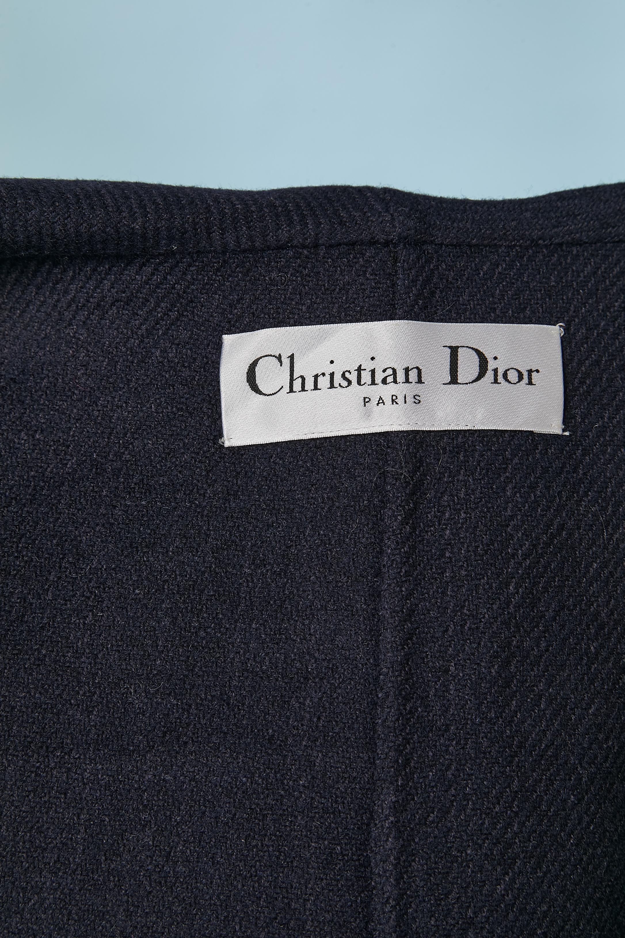 Grey wool double-face coat with zipped hood CHRISTIAN DIOR in vendita 5
