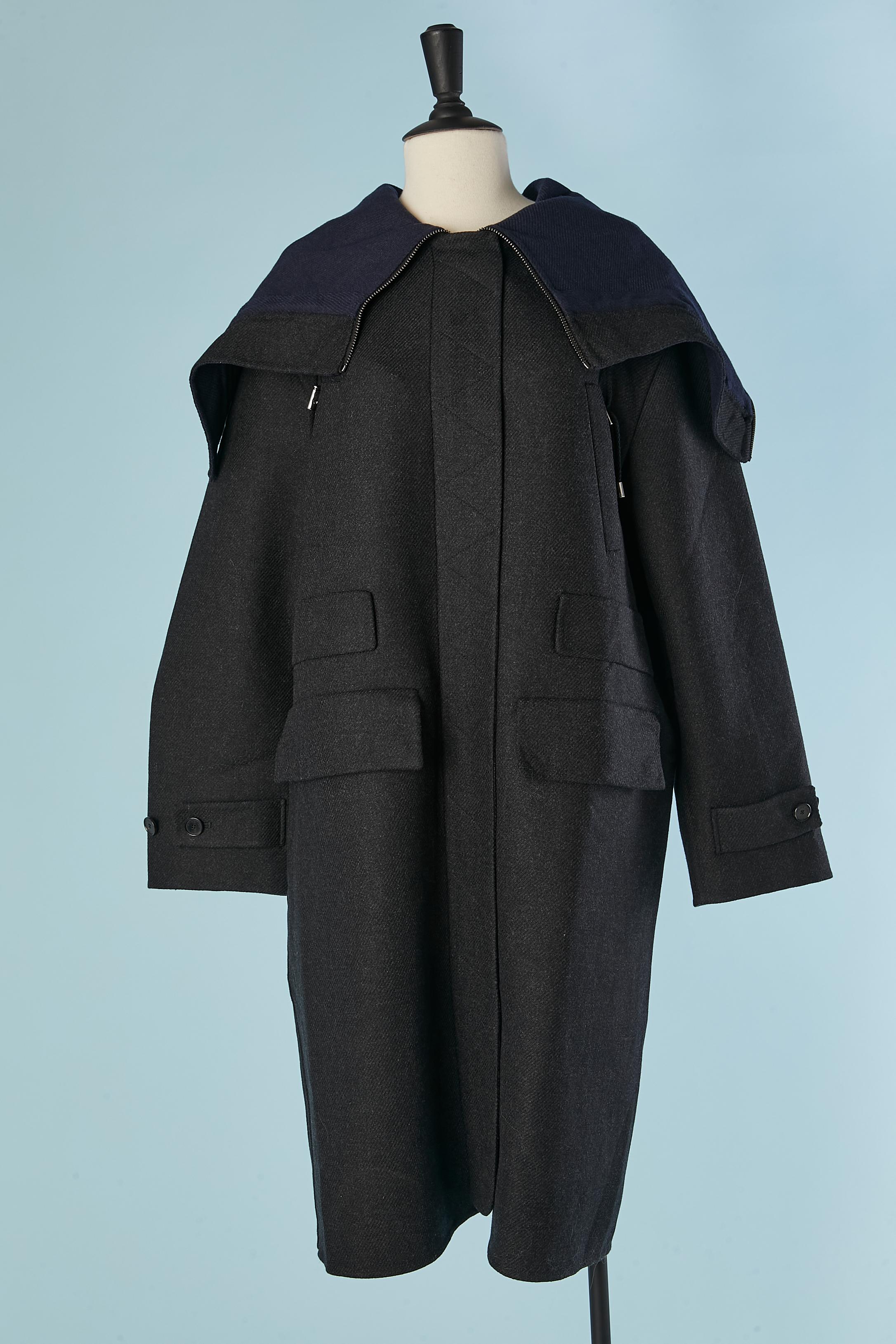Grey wool double-face coat with zipped hood CHRISTIAN DIOR in vendita 1