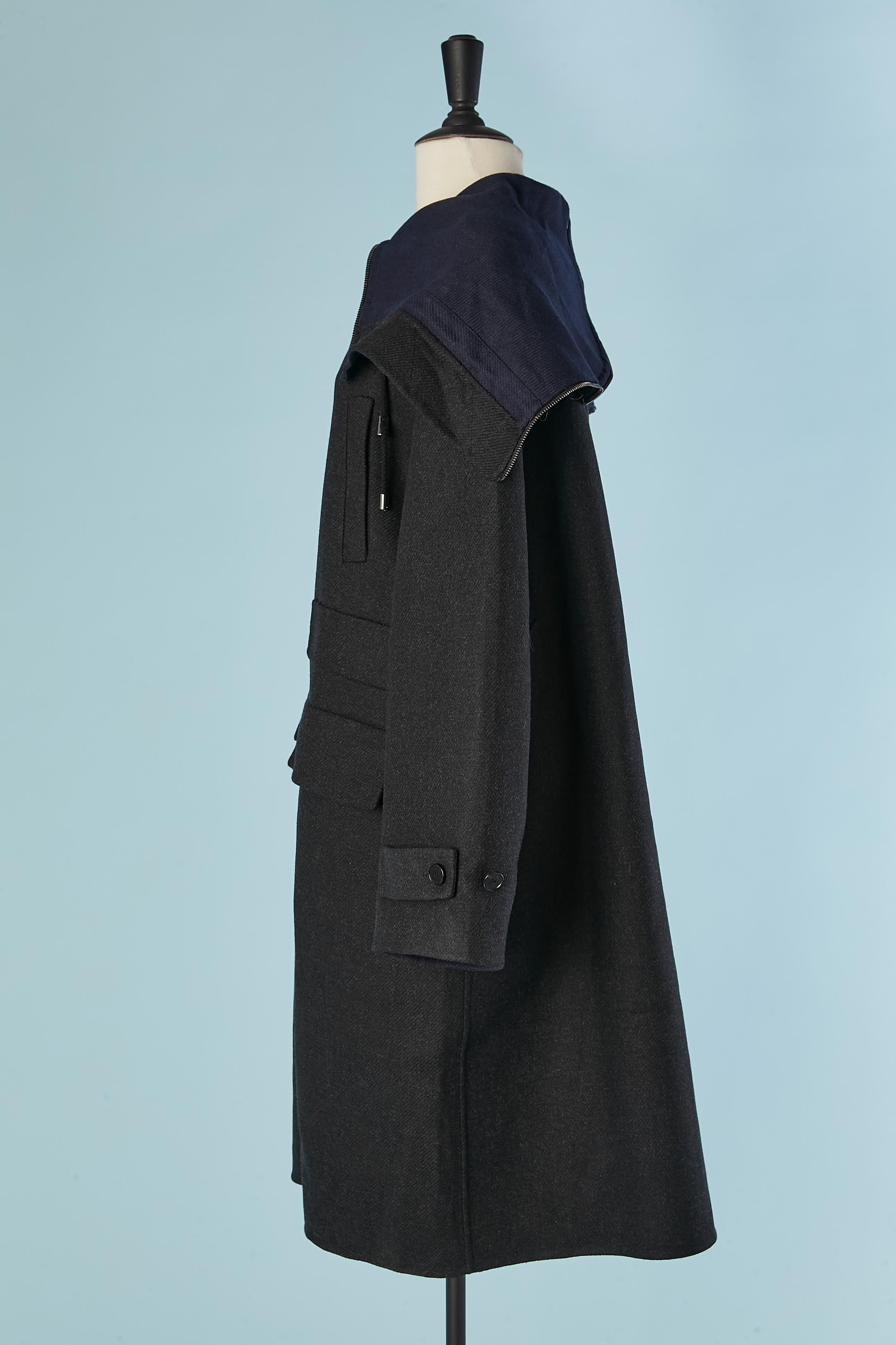 Grey wool double-face coat with zipped hood CHRISTIAN DIOR in vendita 2