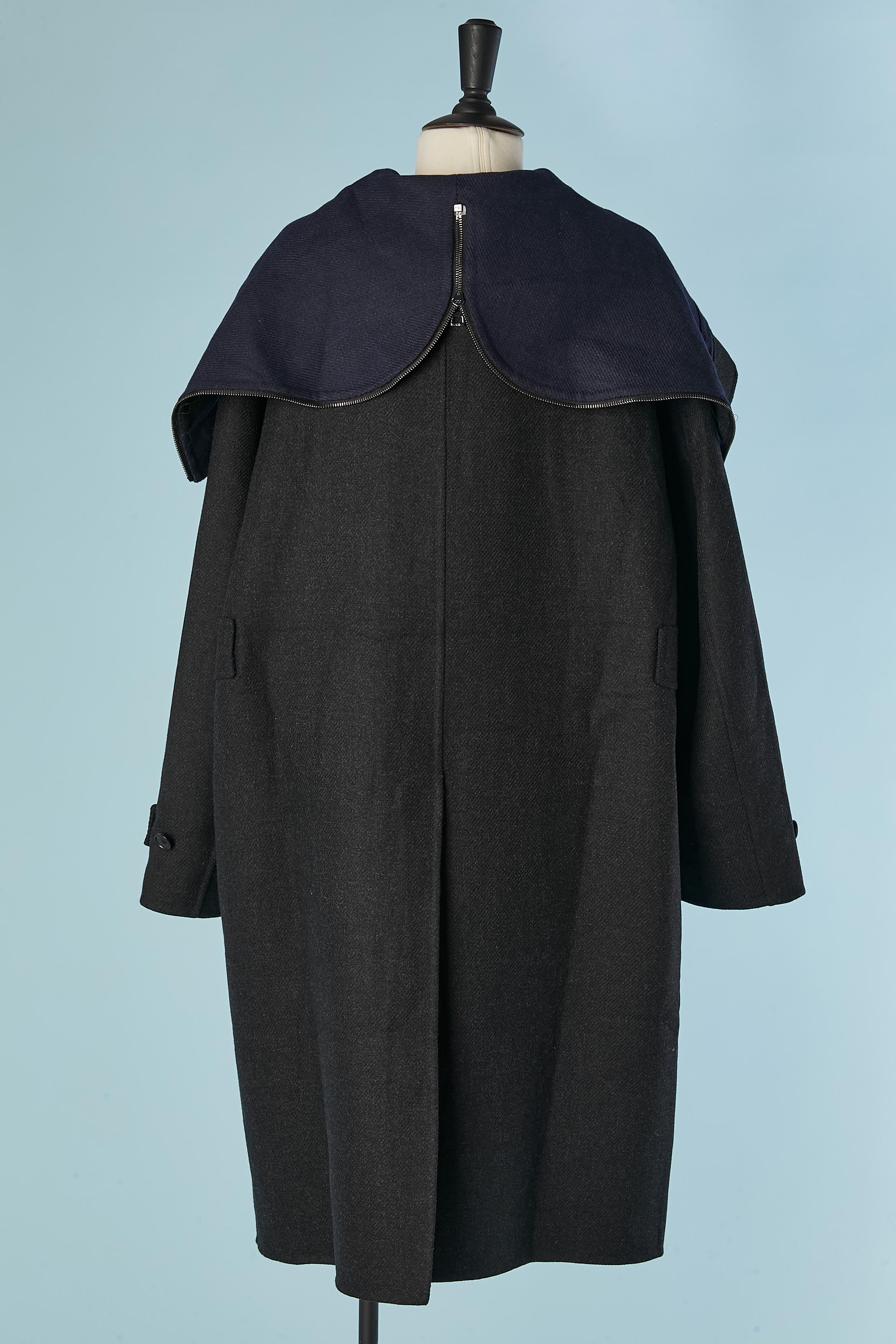 Grey wool double-face coat with zipped hood CHRISTIAN DIOR in vendita 3
