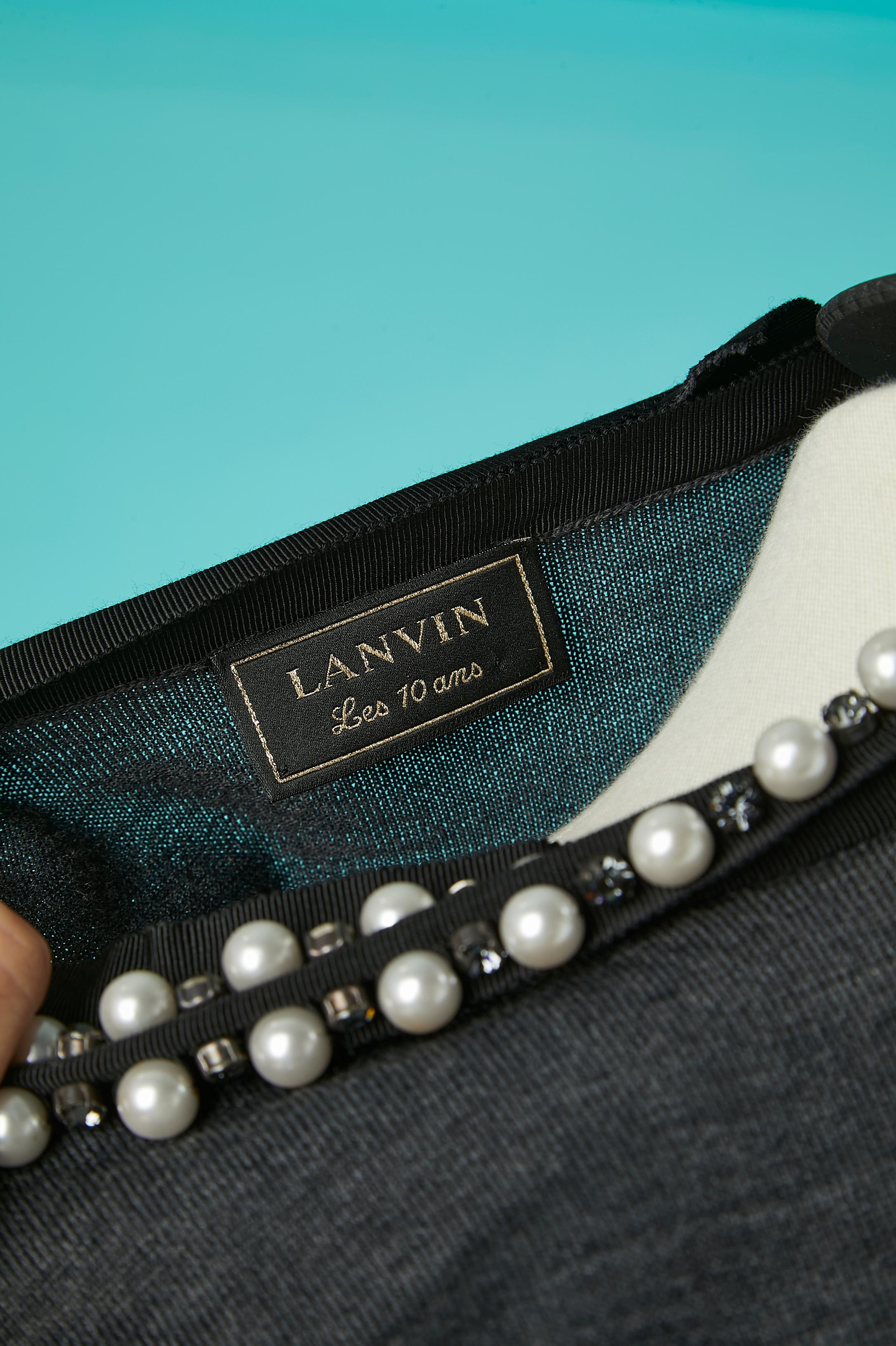 Grey wool evening sweater with pearls and rhinestone Lanvin by Alber Elbaz  For Sale 1