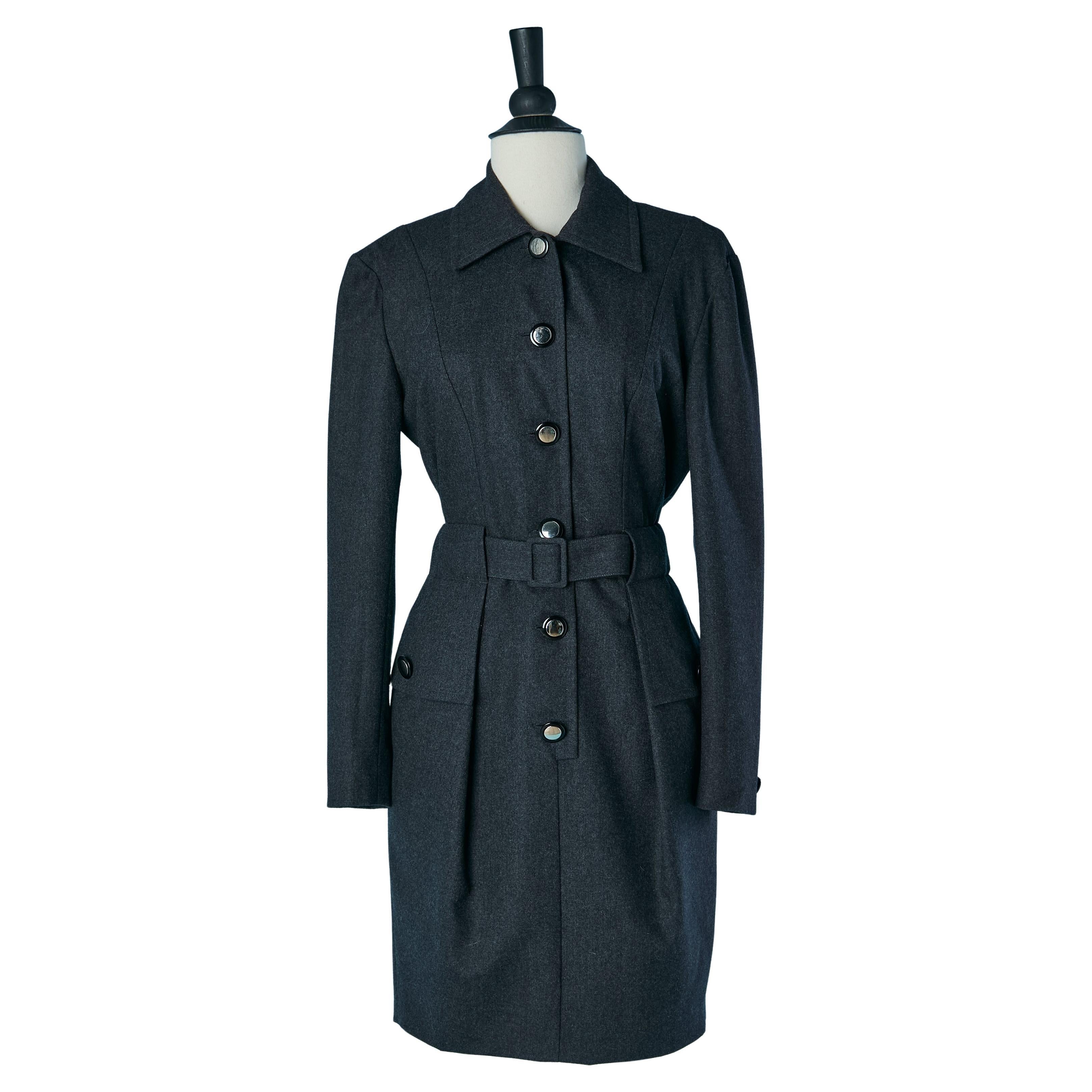 Grey wool flanelle dress GUY LAROCHE en vente