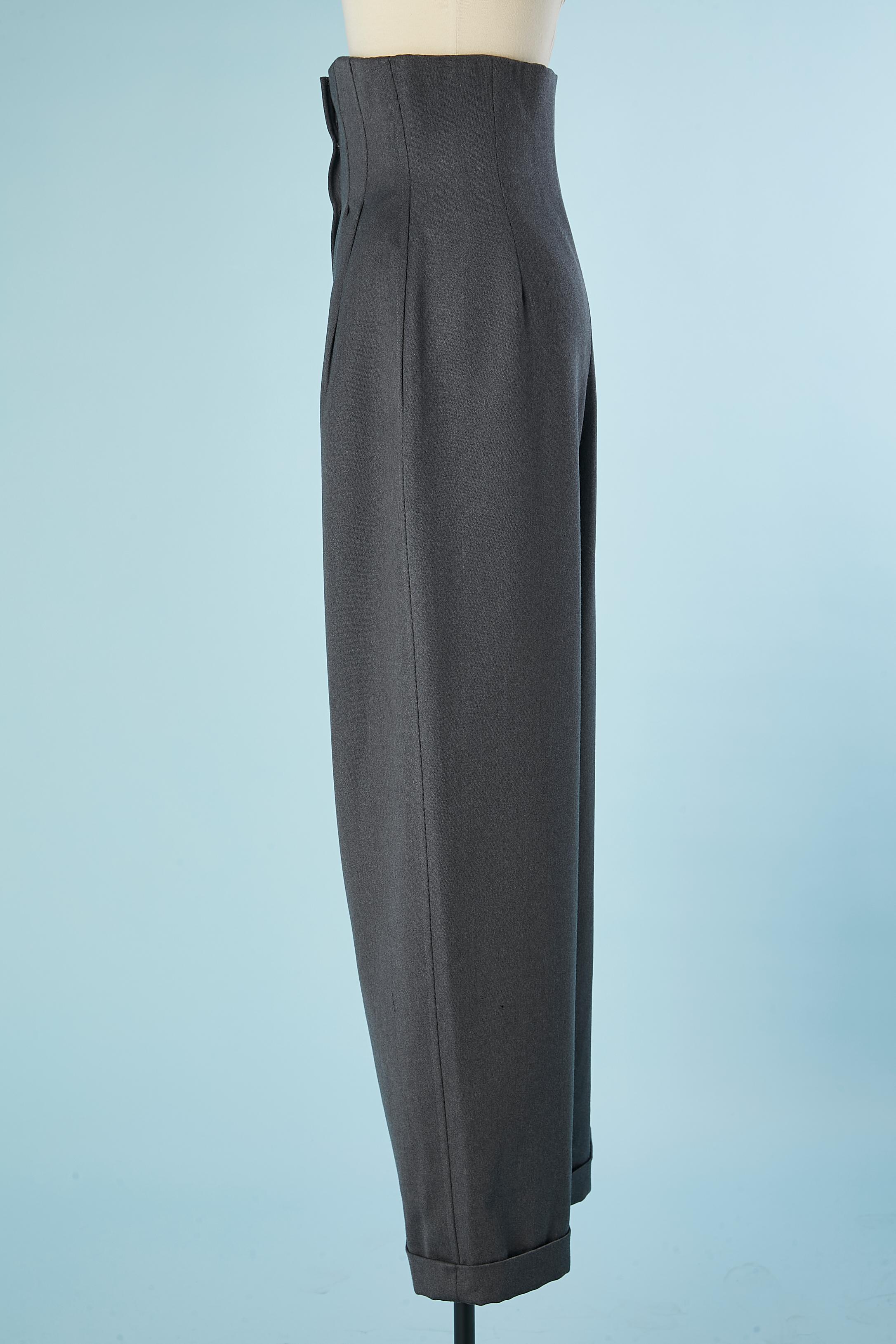 Grey wool high-waisted trouser Christian Lacroix Luxe Paris  In Excellent Condition In Saint-Ouen-Sur-Seine, FR