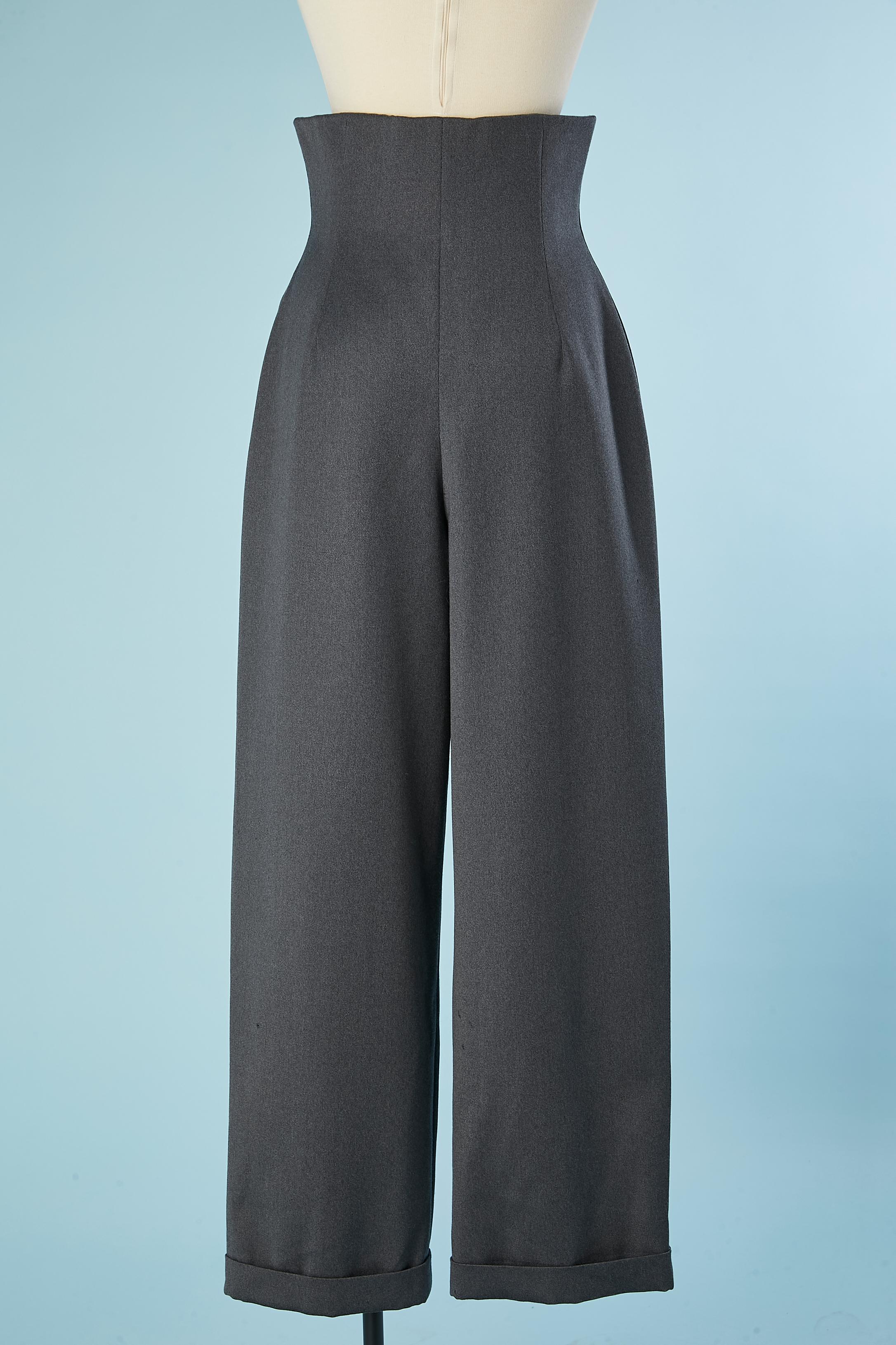 Women's Grey wool high-waisted trouser Christian Lacroix Luxe Paris 
