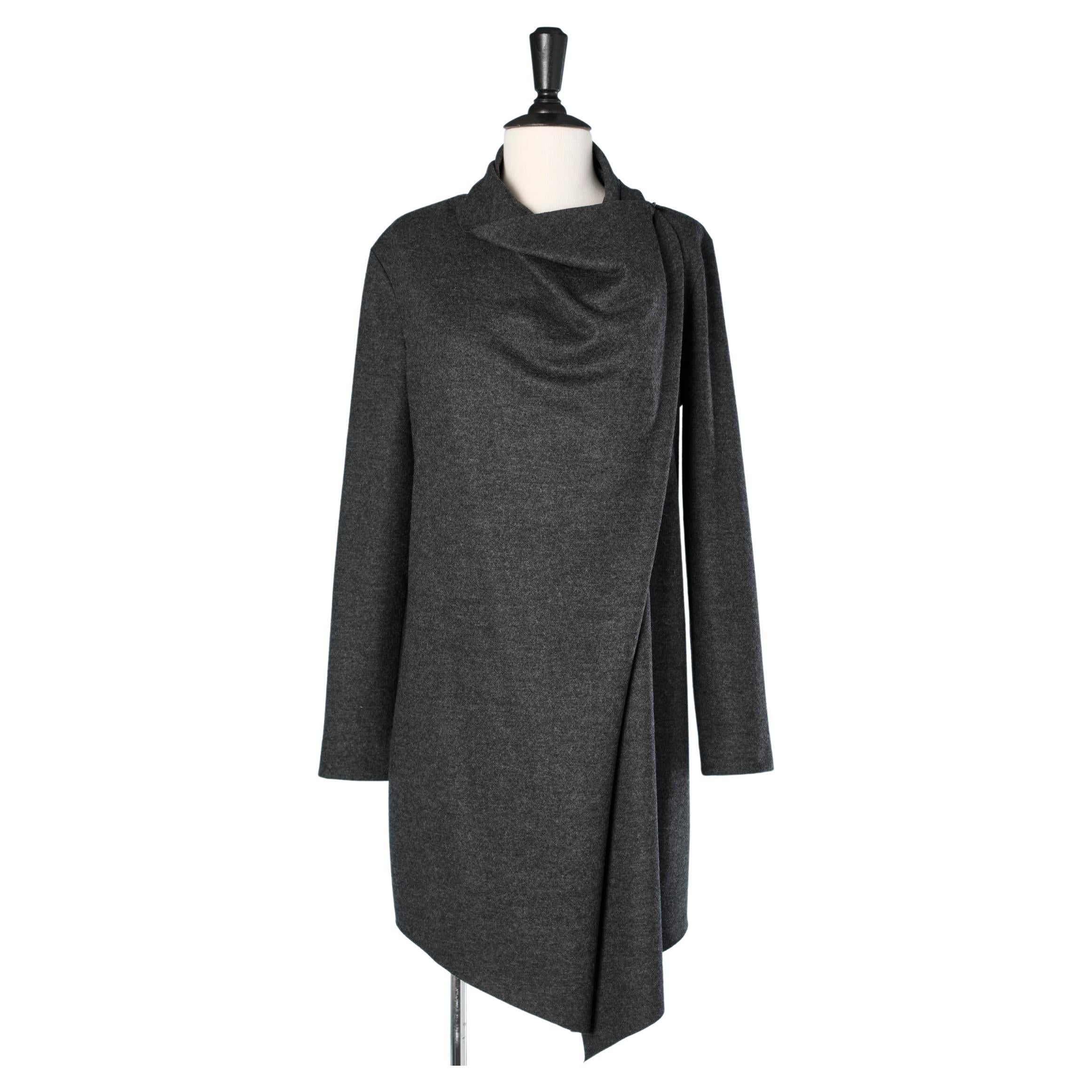 Grey wool jersey cardigan with asymmetrical cut Helmut Lang For Sale