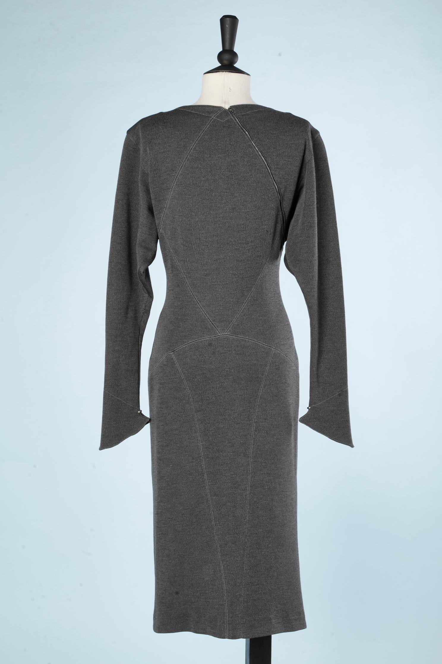 Graues Kleid aus Wolljersey mit Reißverschluss AlaÏa im Angebot 2