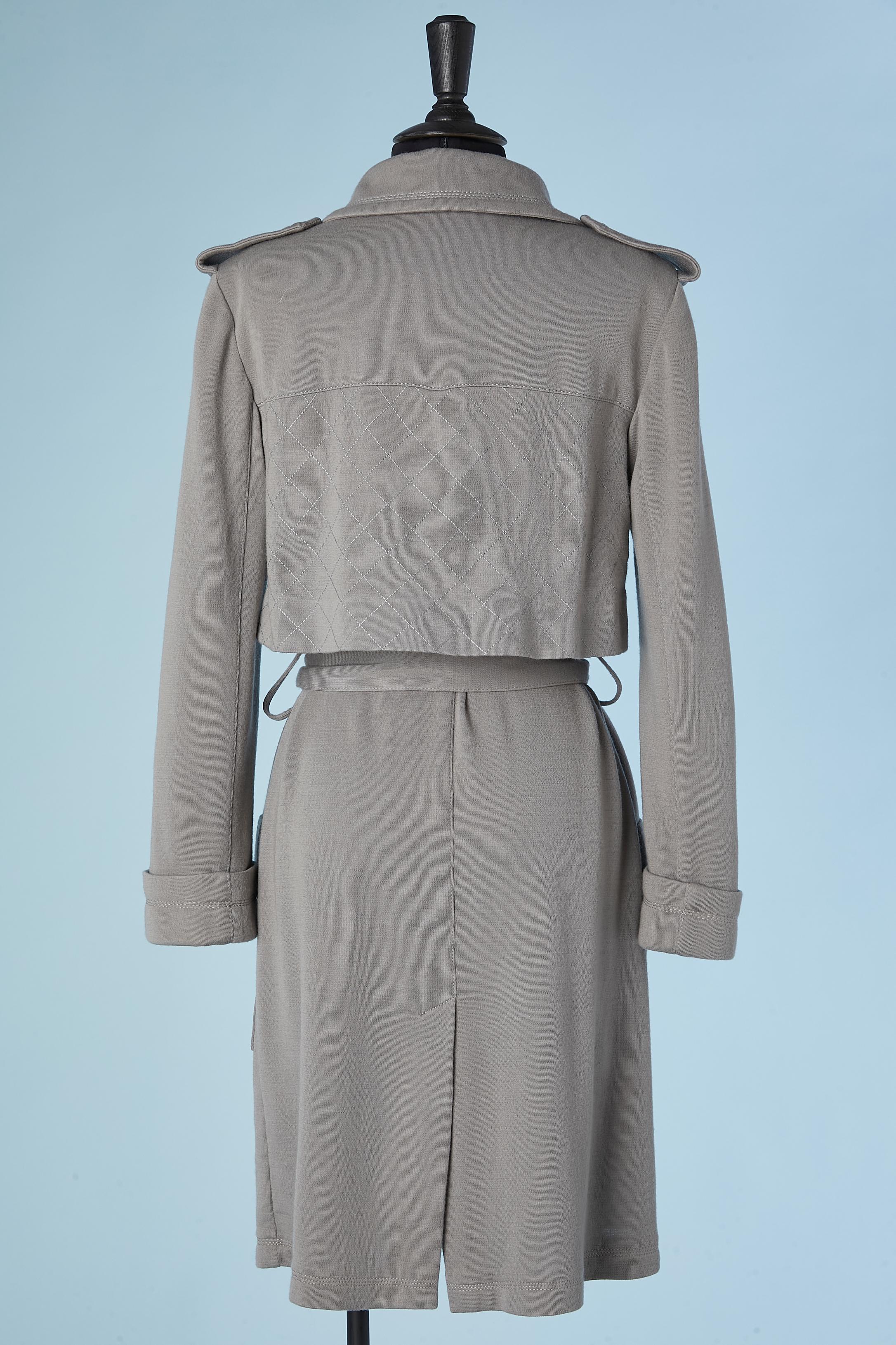 Grey wool jersey trench-coat Chanel  In Excellent Condition For Sale In Saint-Ouen-Sur-Seine, FR