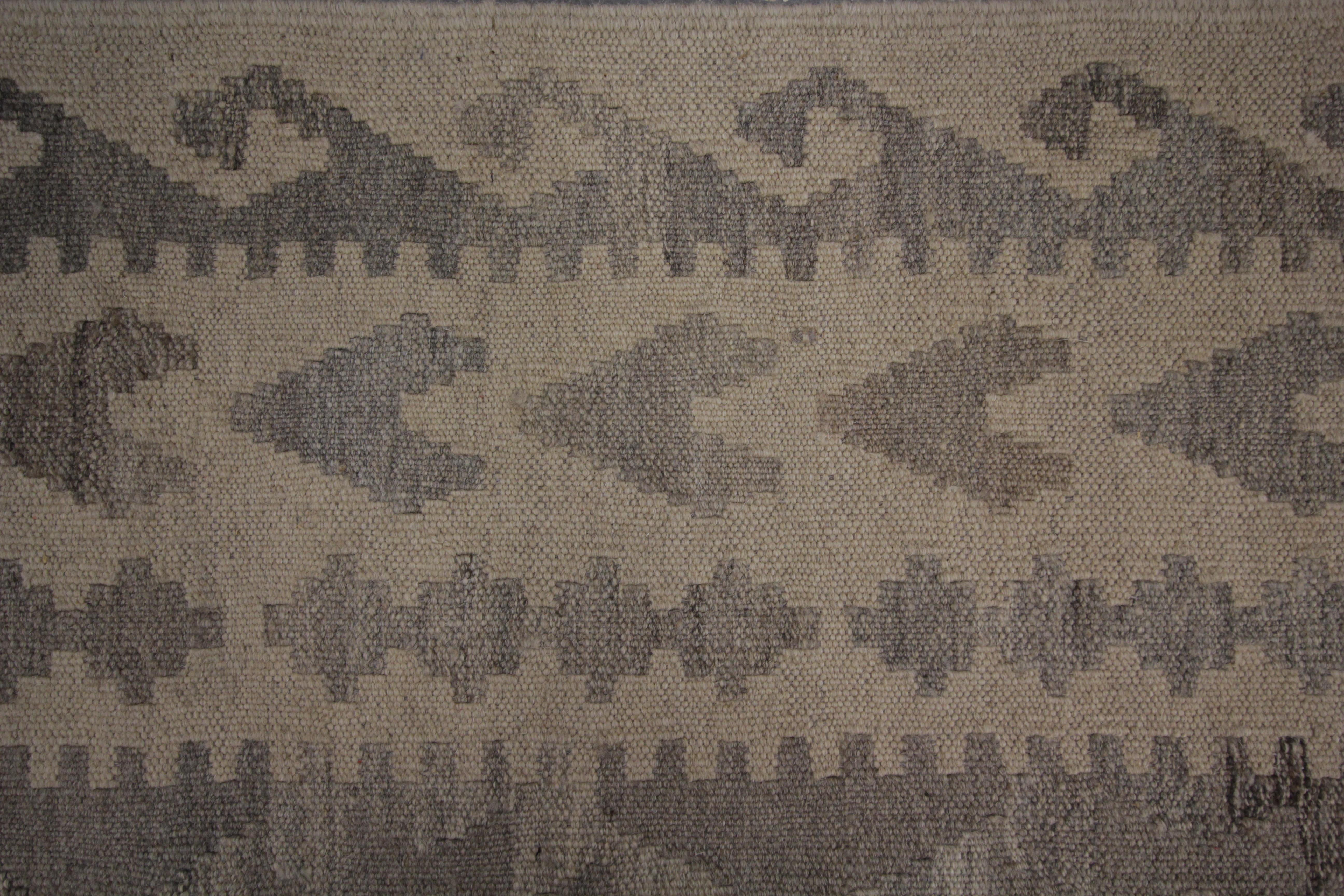 Afghan Grey Wool Kilim Rug Handmade Traditional Geometric Kilims Area Rug For Sale