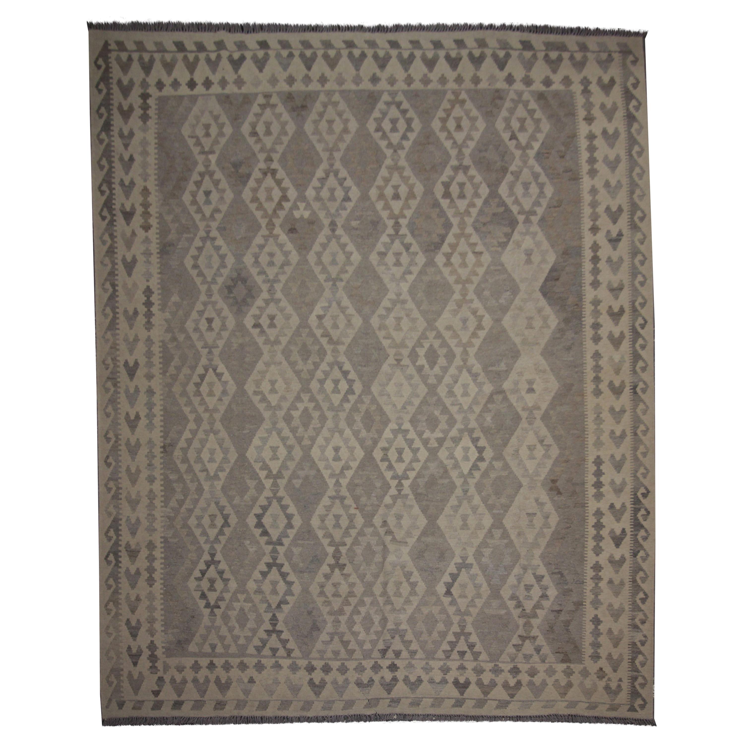 Grey Wool Kilim Rug Handmade Traditional Geometric Kilims Area Rug