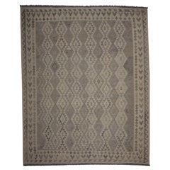 Alfombra de lana gris hecha a mano Alfombra geométrica tradicional Kilim