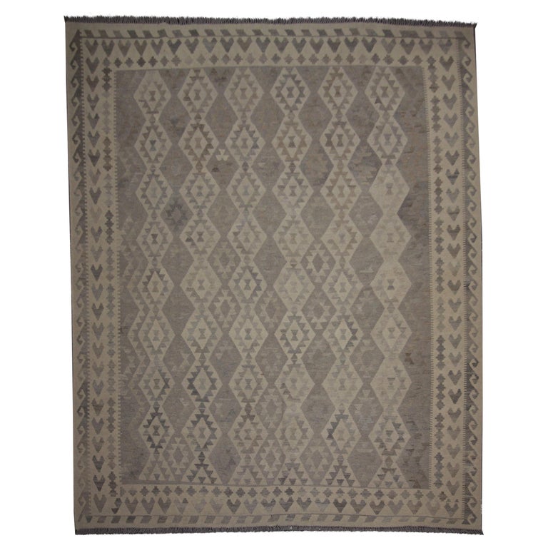 Grey Wool Kilim Rug Handmade Traditional Geometric Kilims Area Rug For