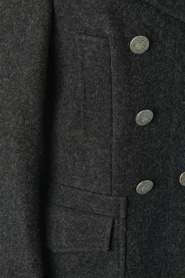 Nero Cappotto doppiopetto imbottito in lana grigia con collo in pelliccia Prada in vendita