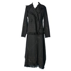 Grey wool patchwork and top-stitched skirt and jacket ensemble HEART HAAT