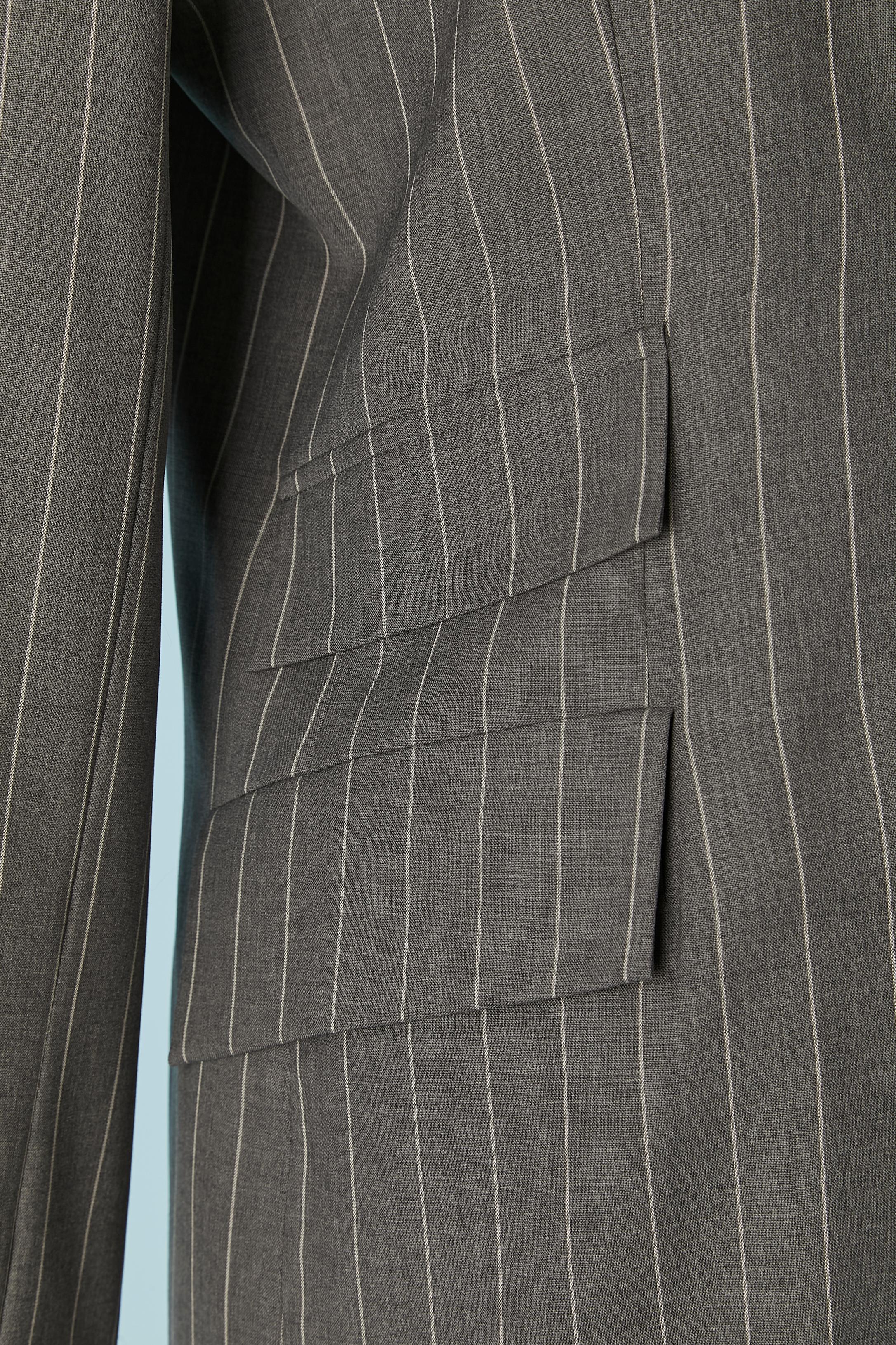 Black Grey wool pin-striped coat and trouser ensemble YVES SAINT LAURENT VARIATION For Sale