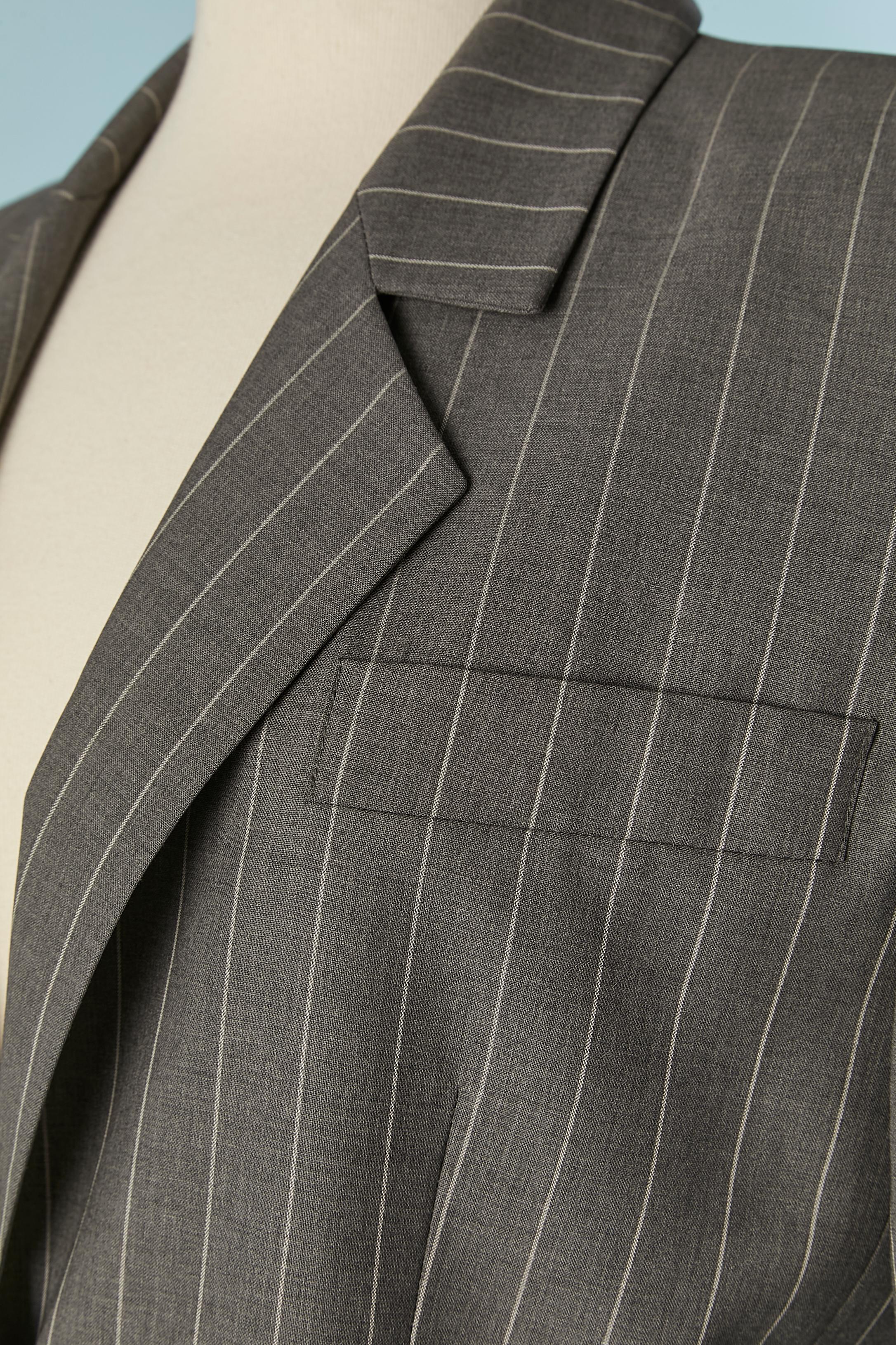 Grey wool pin-striped coat and trouser ensemble YVES SAINT LAURENT VARIATION In Excellent Condition For Sale In Saint-Ouen-Sur-Seine, FR