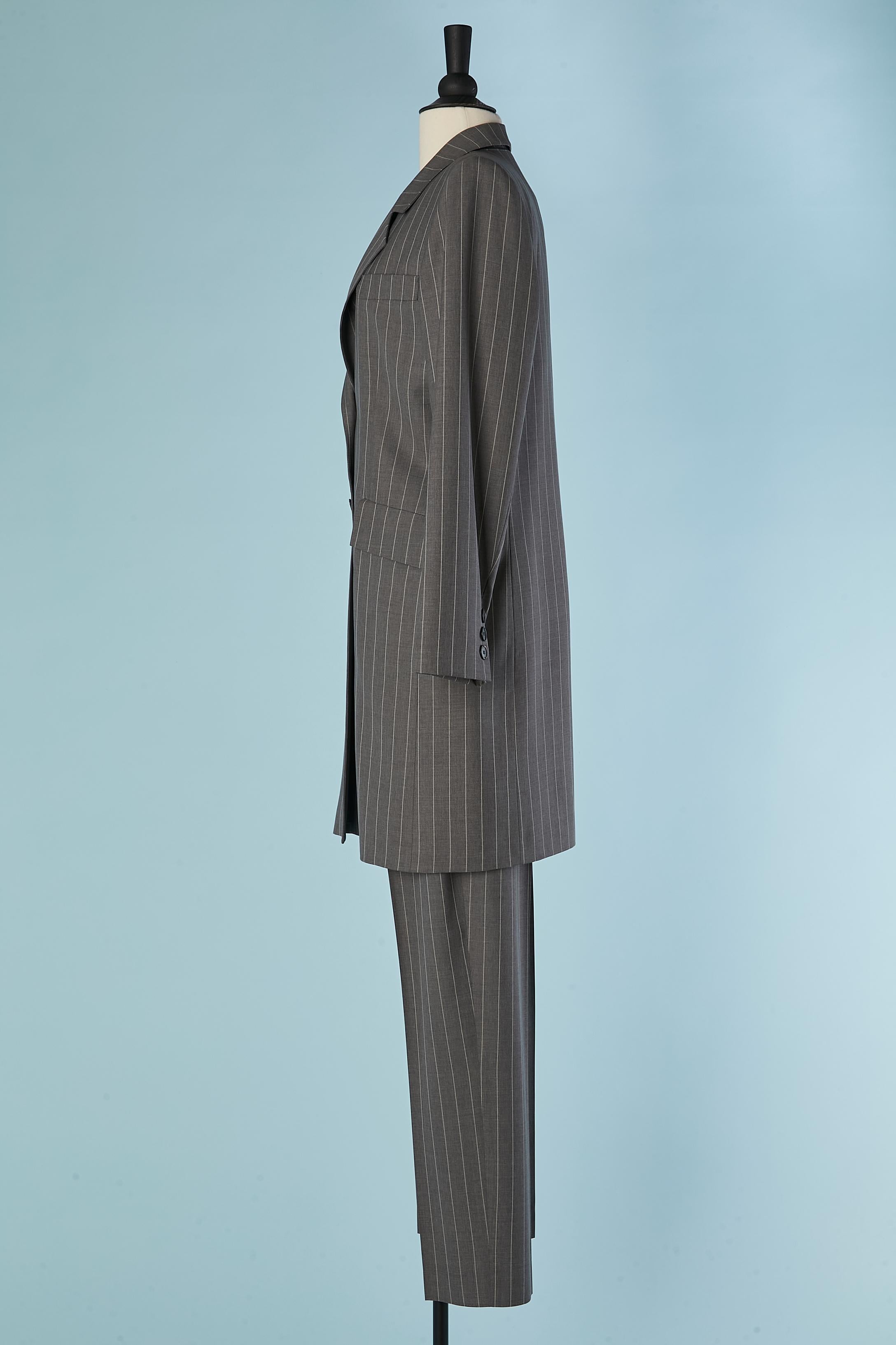 Women's Grey wool pin-striped coat and trouser ensemble YVES SAINT LAURENT VARIATION For Sale