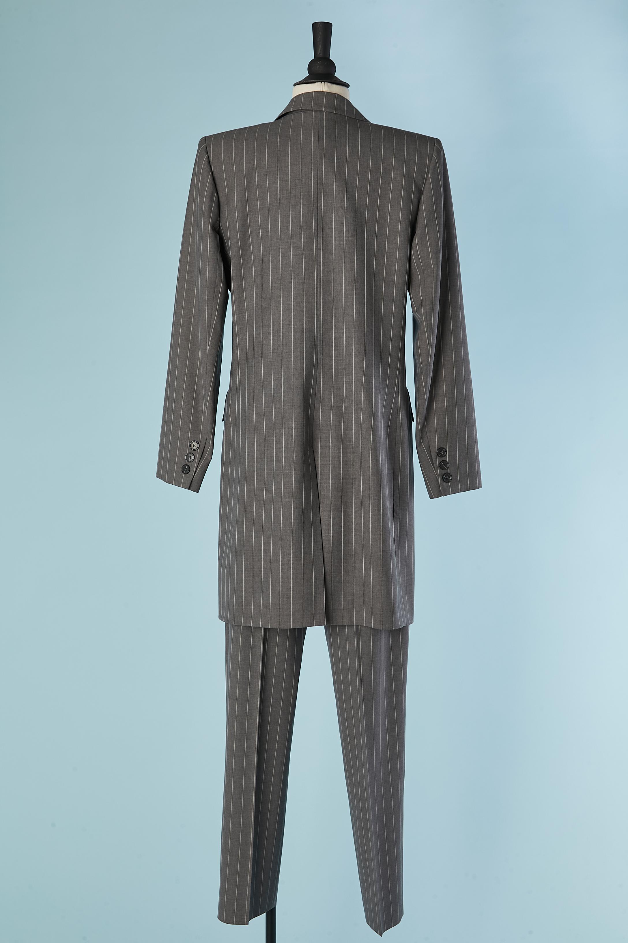 Grey wool pin-striped coat and trouser ensemble YVES SAINT LAURENT VARIATION For Sale 1