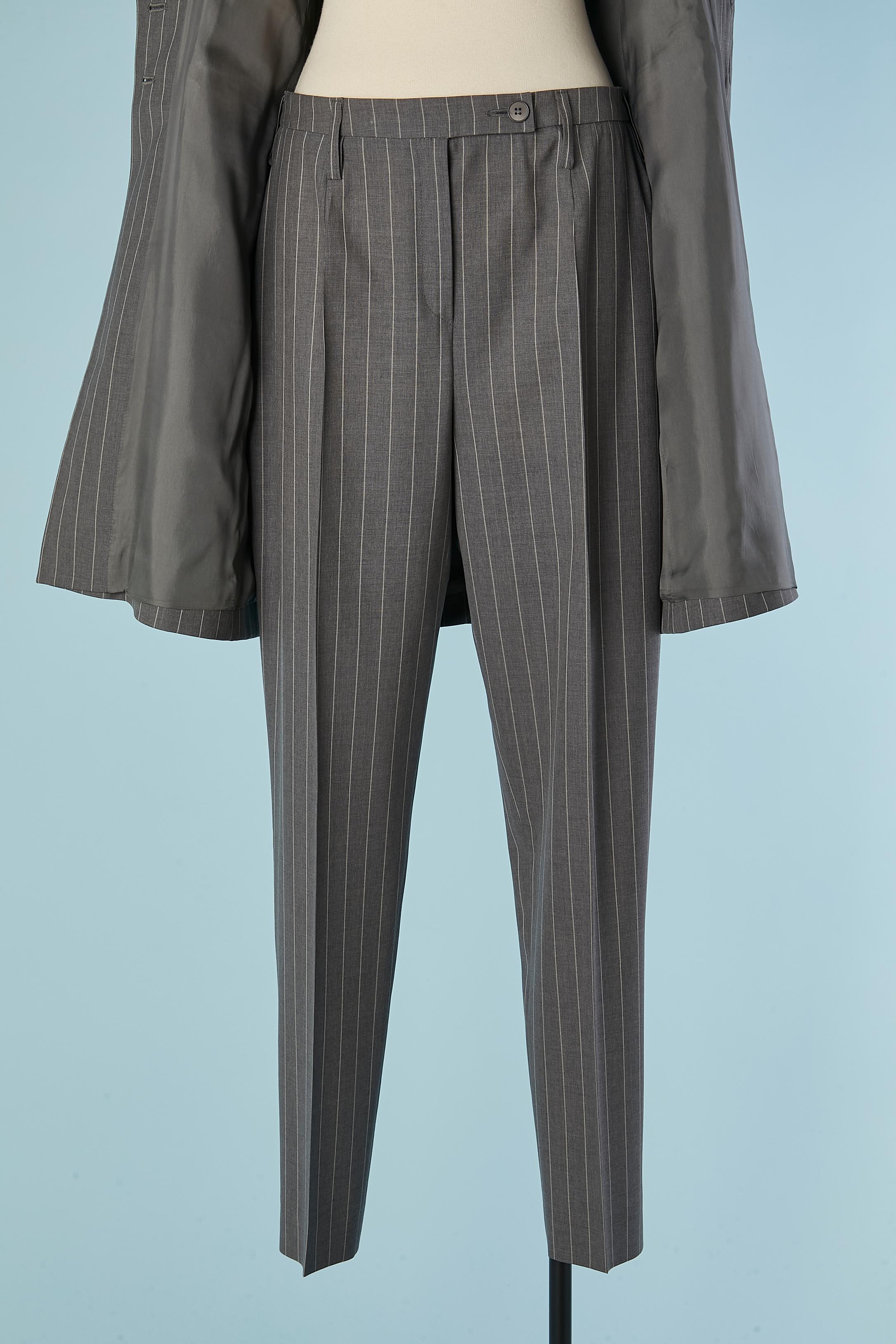 Grey wool pin-striped coat and trouser ensemble YVES SAINT LAURENT VARIATION For Sale 2
