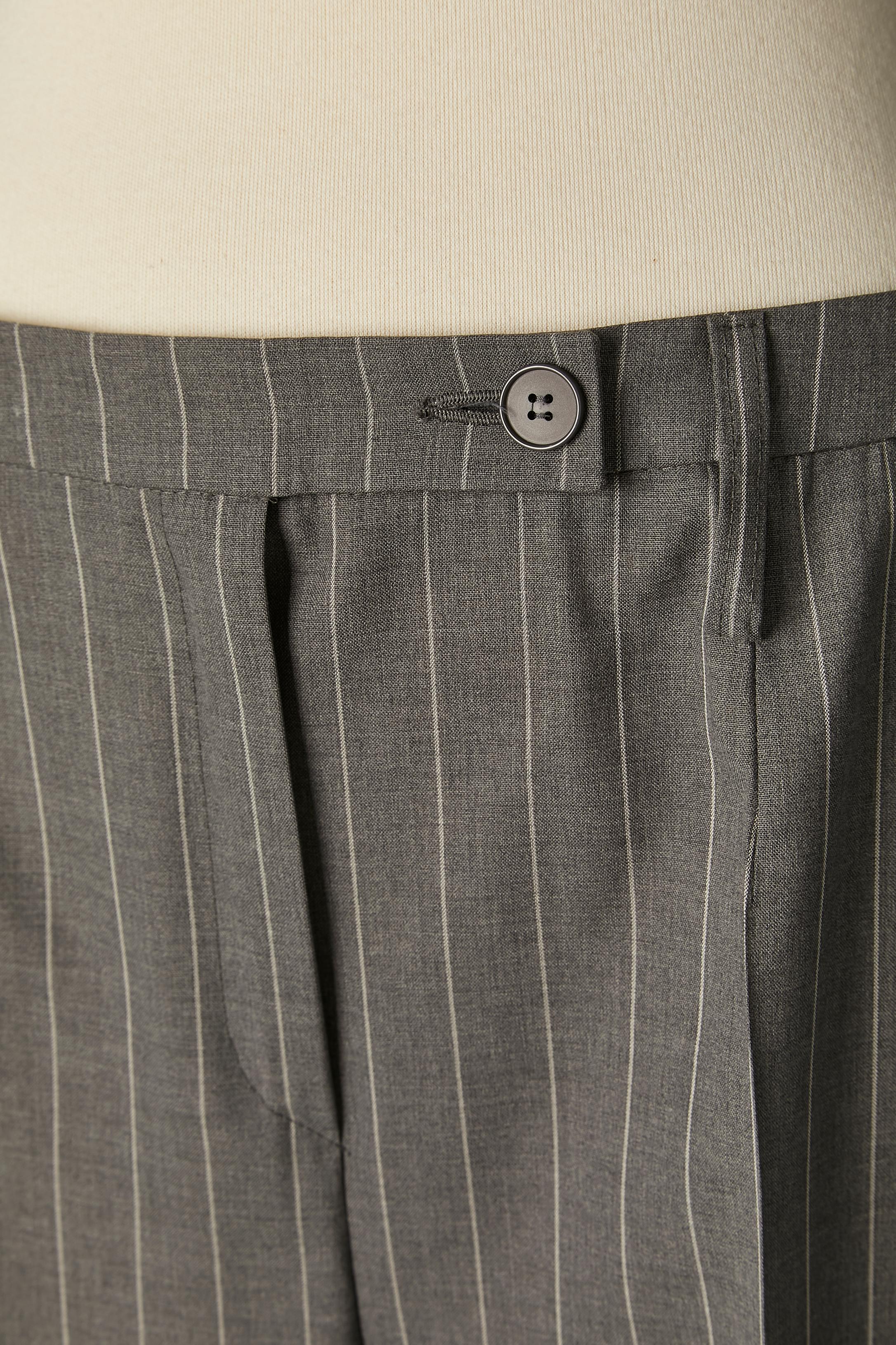 Grey wool pin-striped coat and trouser ensemble YVES SAINT LAURENT VARIATION For Sale 3