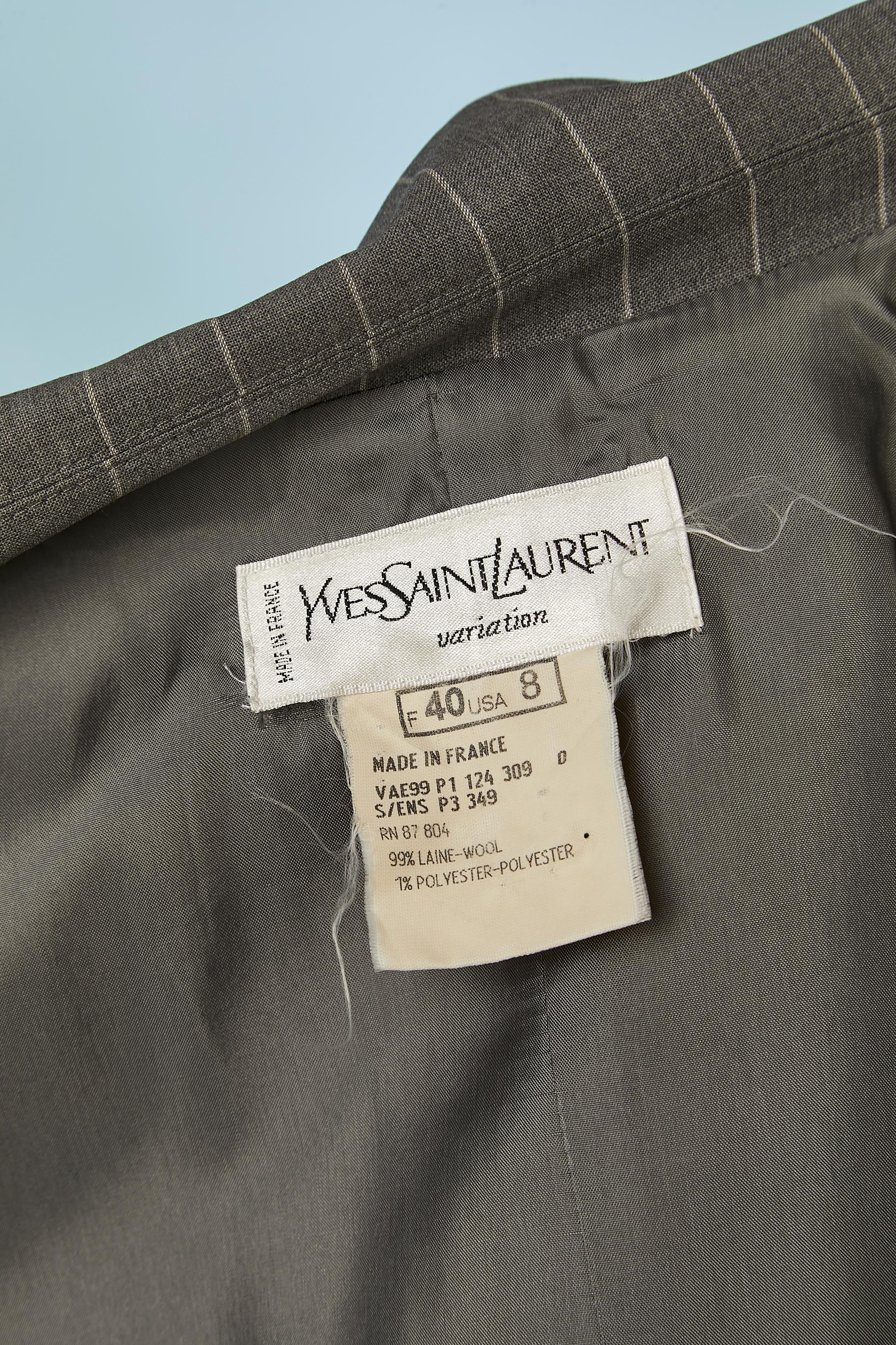 Grey wool pin-striped coat and trouser ensemble YVES SAINT LAURENT VARIATION For Sale 4