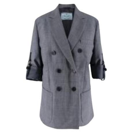 Grey wool Prince of Wales checked blazer For Sale