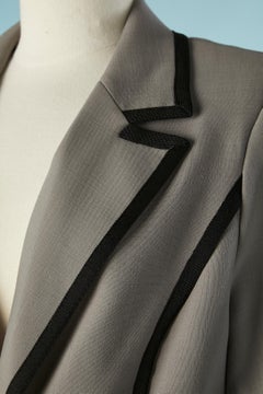 Grey wool single breasted blazer with black piping ESCADA